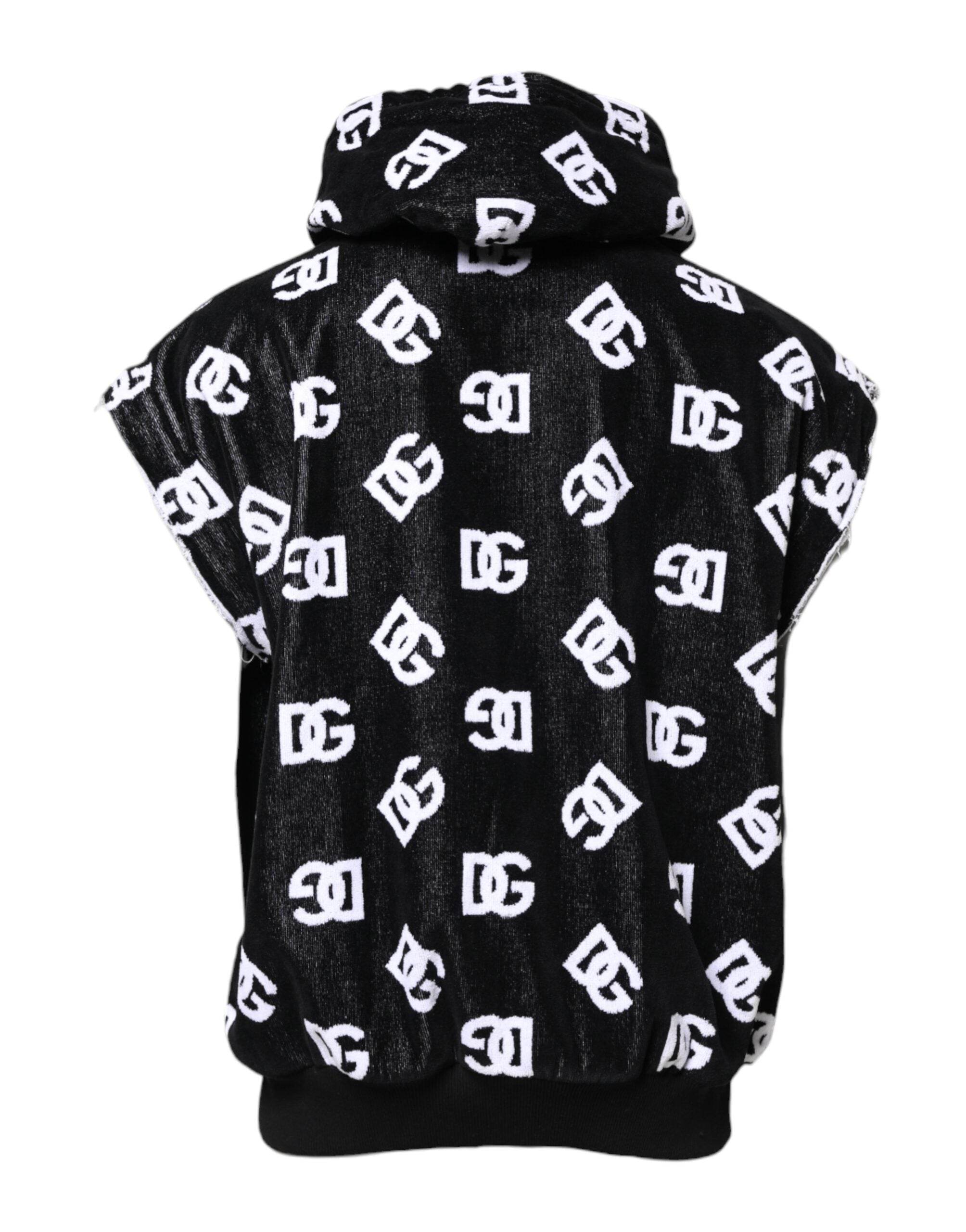 Dolce & Gabbana Black DG Cotton Hooded Sleeveless Sweater - Hilstor