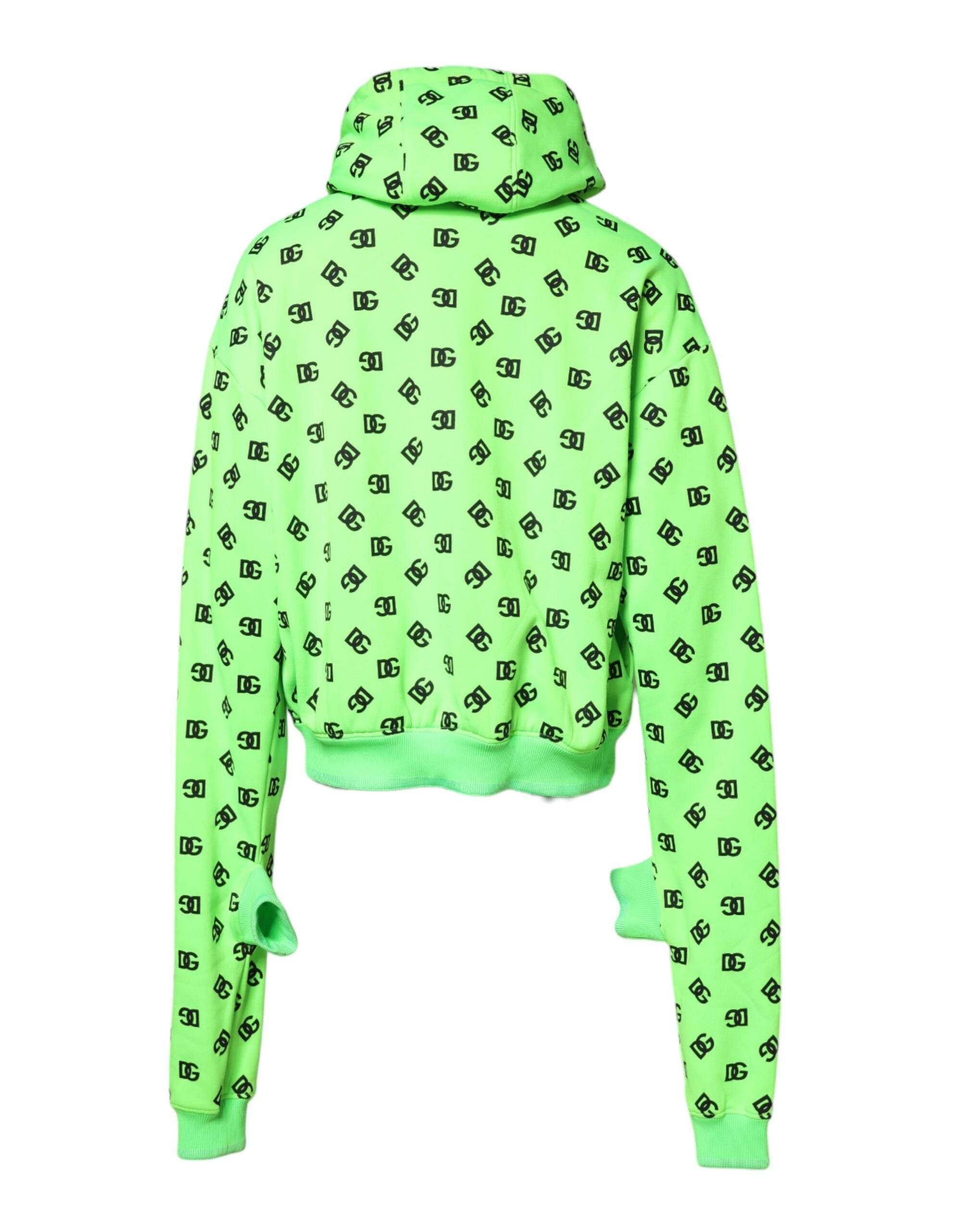 Dolce & Gabbana Green Polyester DGLogo Print Hooded Sweater - Hilstor