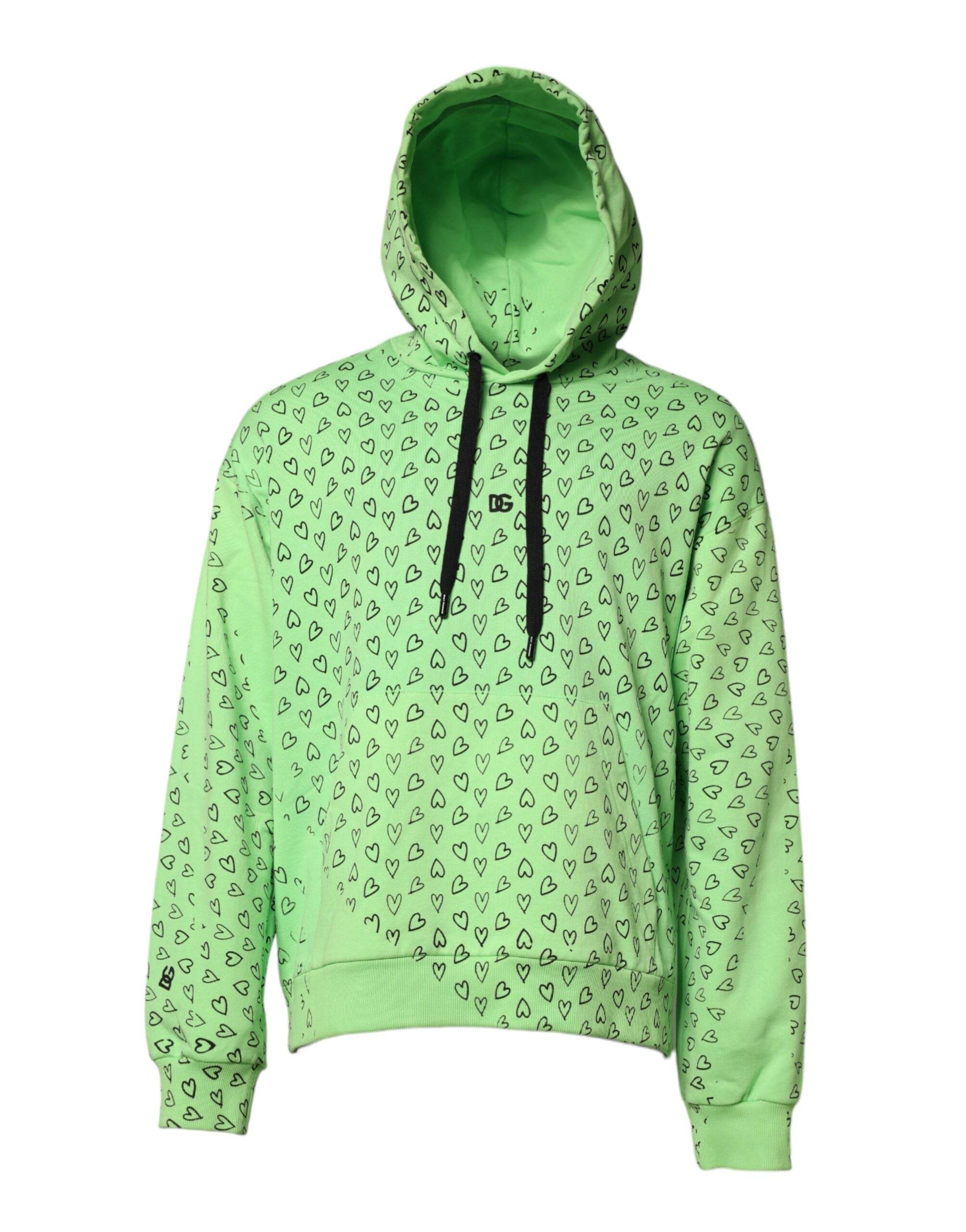 Dolce & Gabbana Green Cotton Logo Heart Print Hooded Sweater - Hilstor