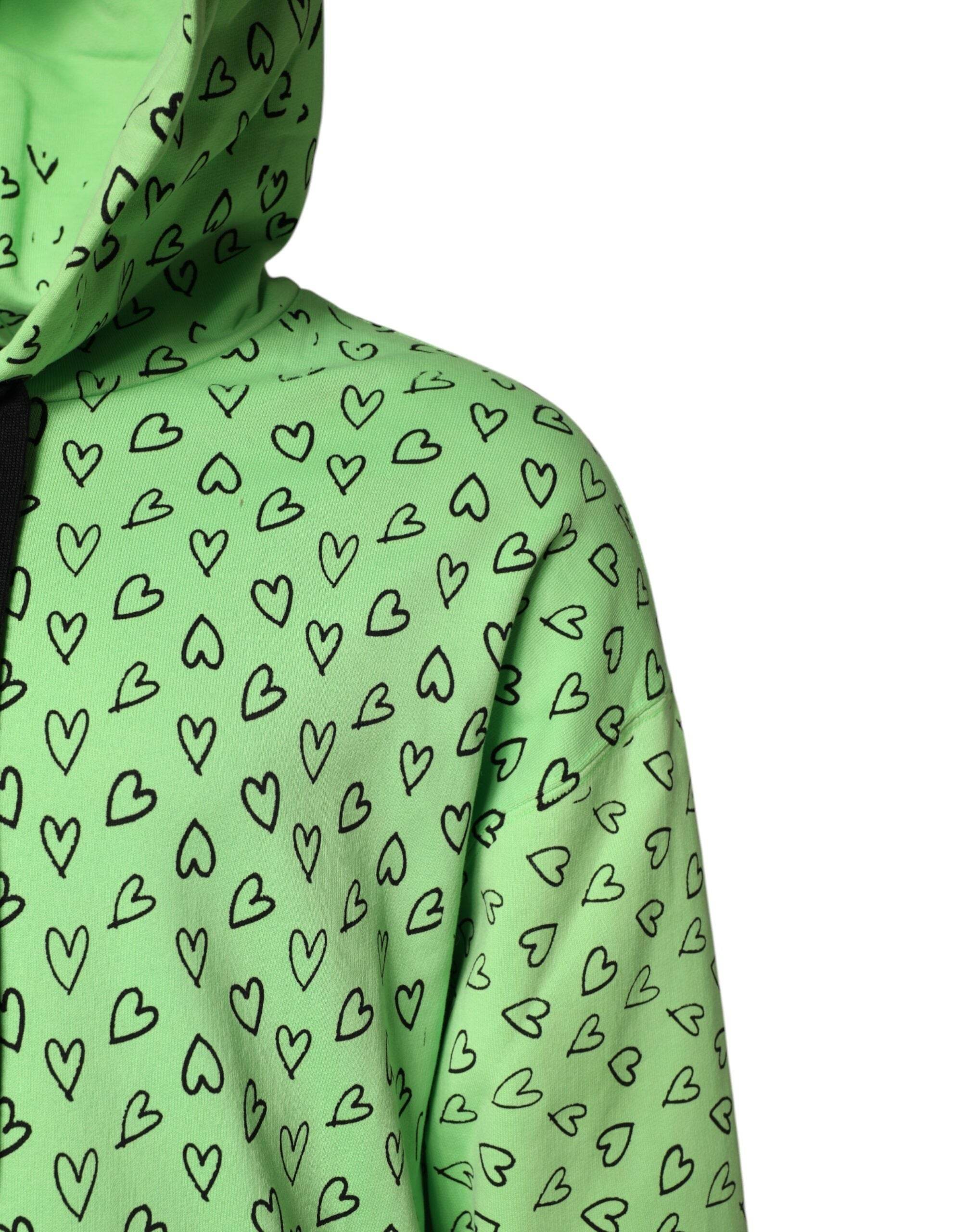 Dolce & Gabbana Green Cotton Logo Heart Print Hooded Sweater - Hilstor
