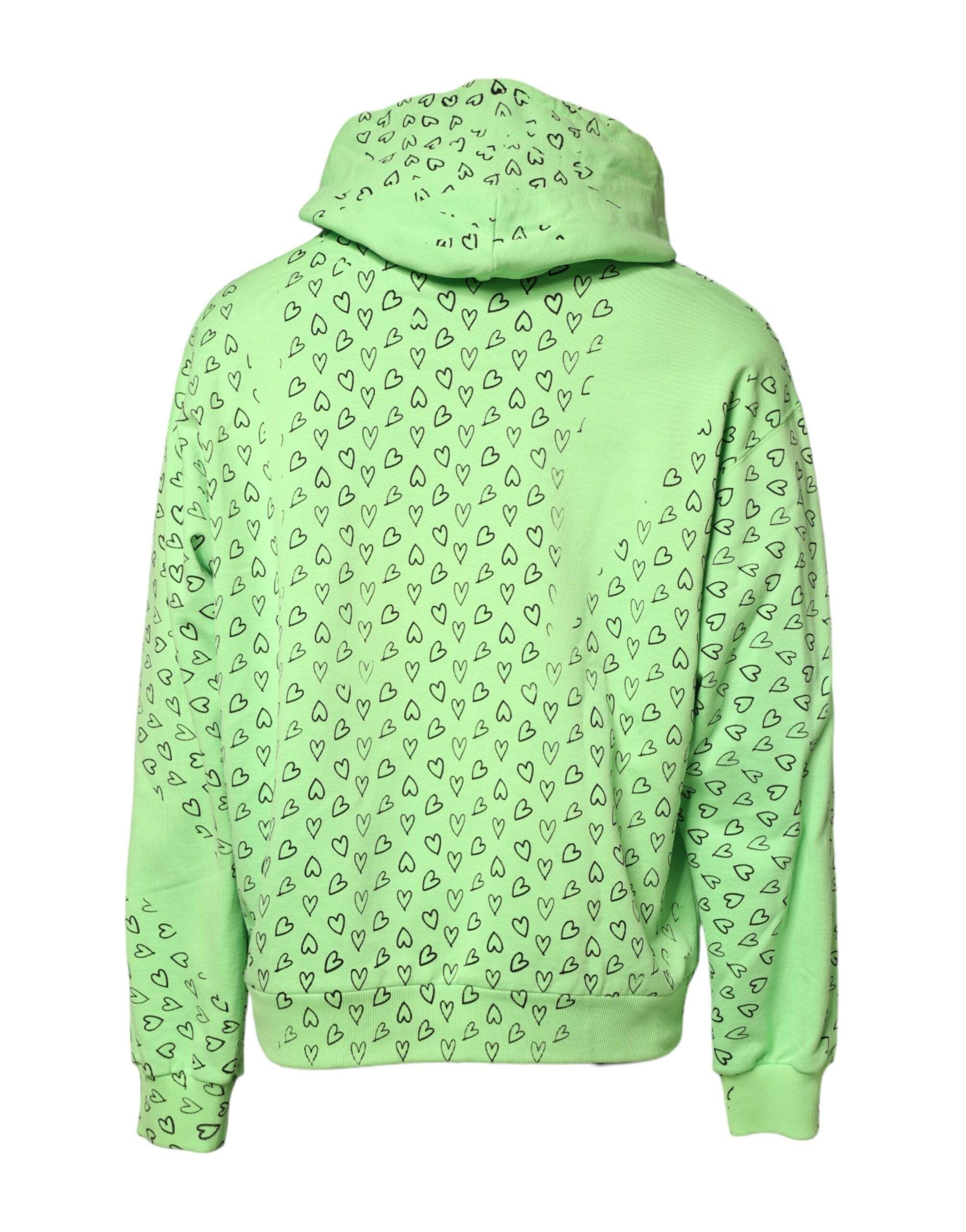 Dolce & Gabbana Green Cotton Logo Heart Print Hooded Sweater - Hilstor