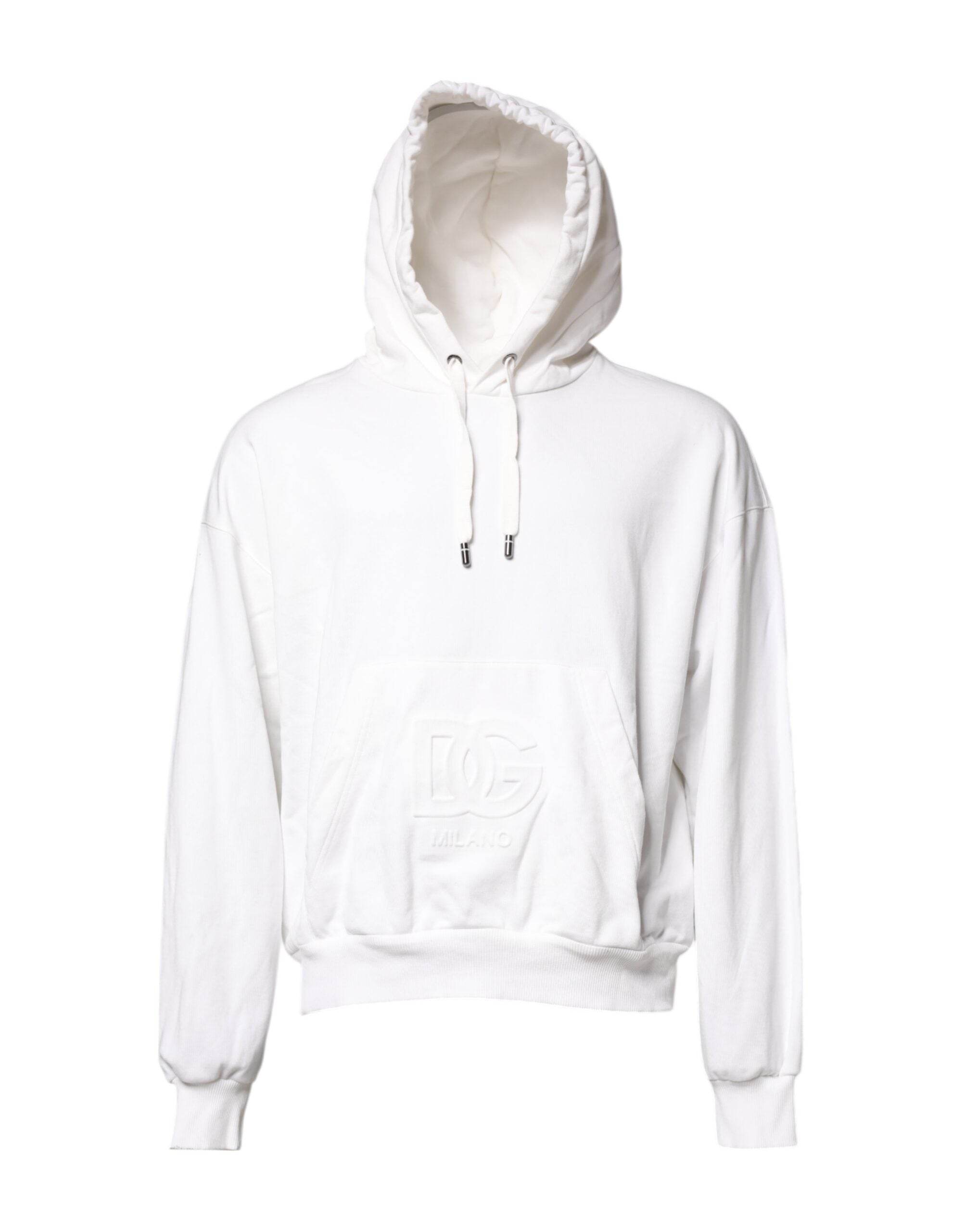 Dolce & Gabbana White Embossed Logo Hooded Sweatshirt Sweater - Hilstor
