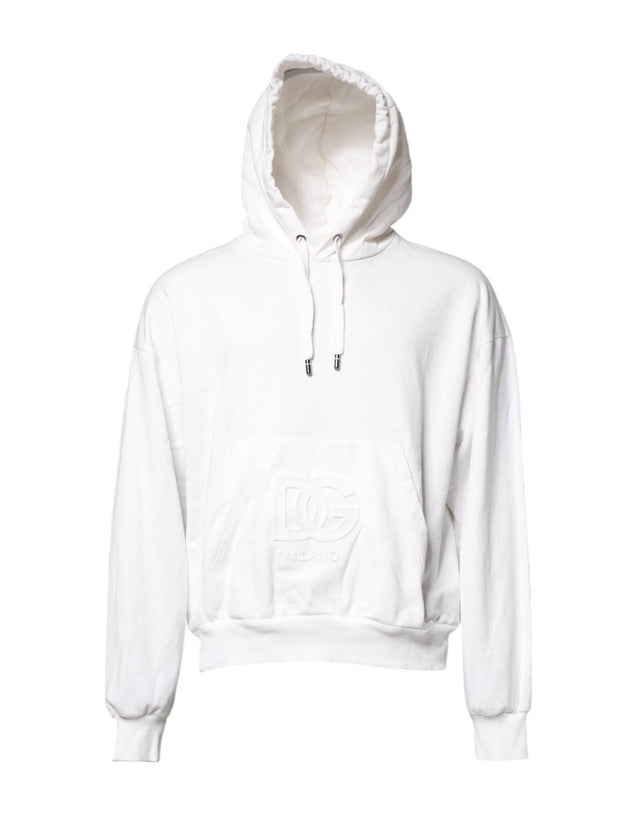 Dolce & Gabbana White Embossed Logo Hooded Sweatshirt Sweater - Hilstor