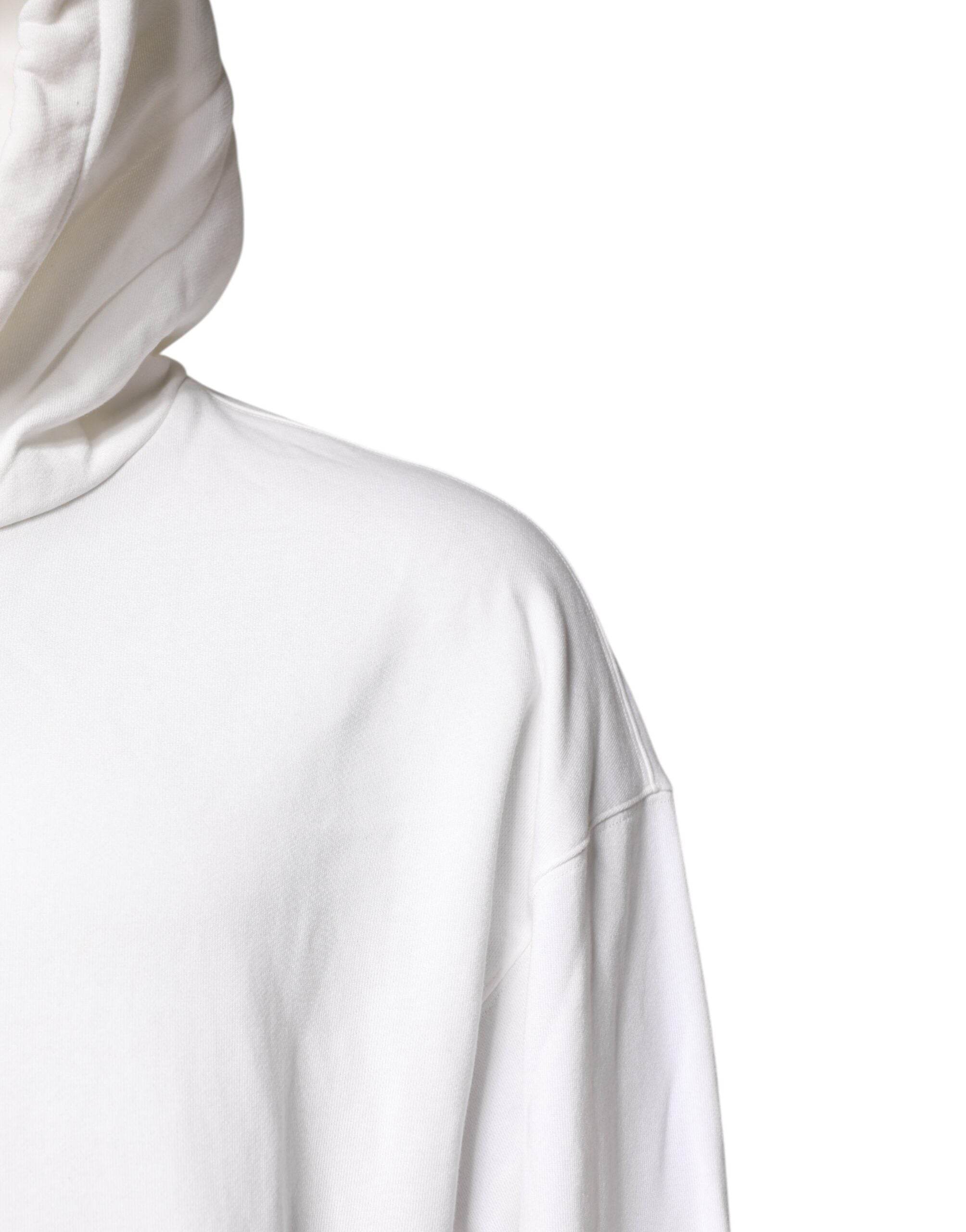 Dolce & Gabbana White Embossed Logo Hooded Sweatshirt Sweater - Hilstor