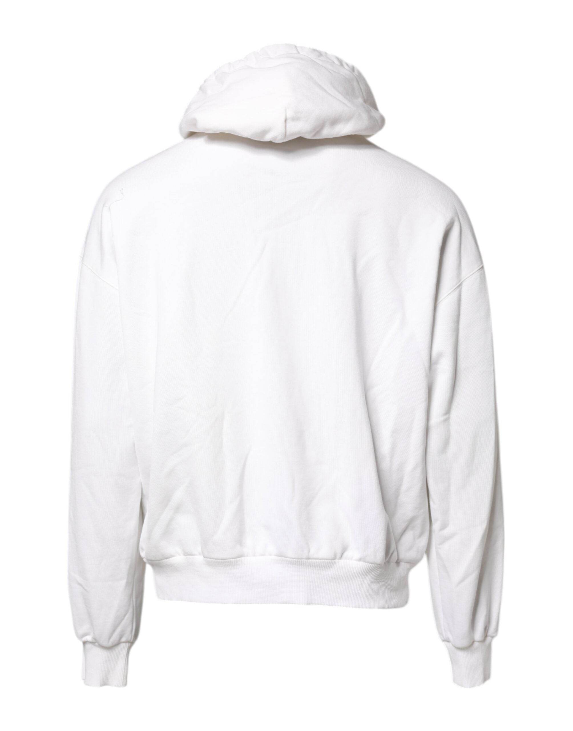Dolce & Gabbana White Embossed Logo Hooded Sweatshirt Sweater - Hilstor