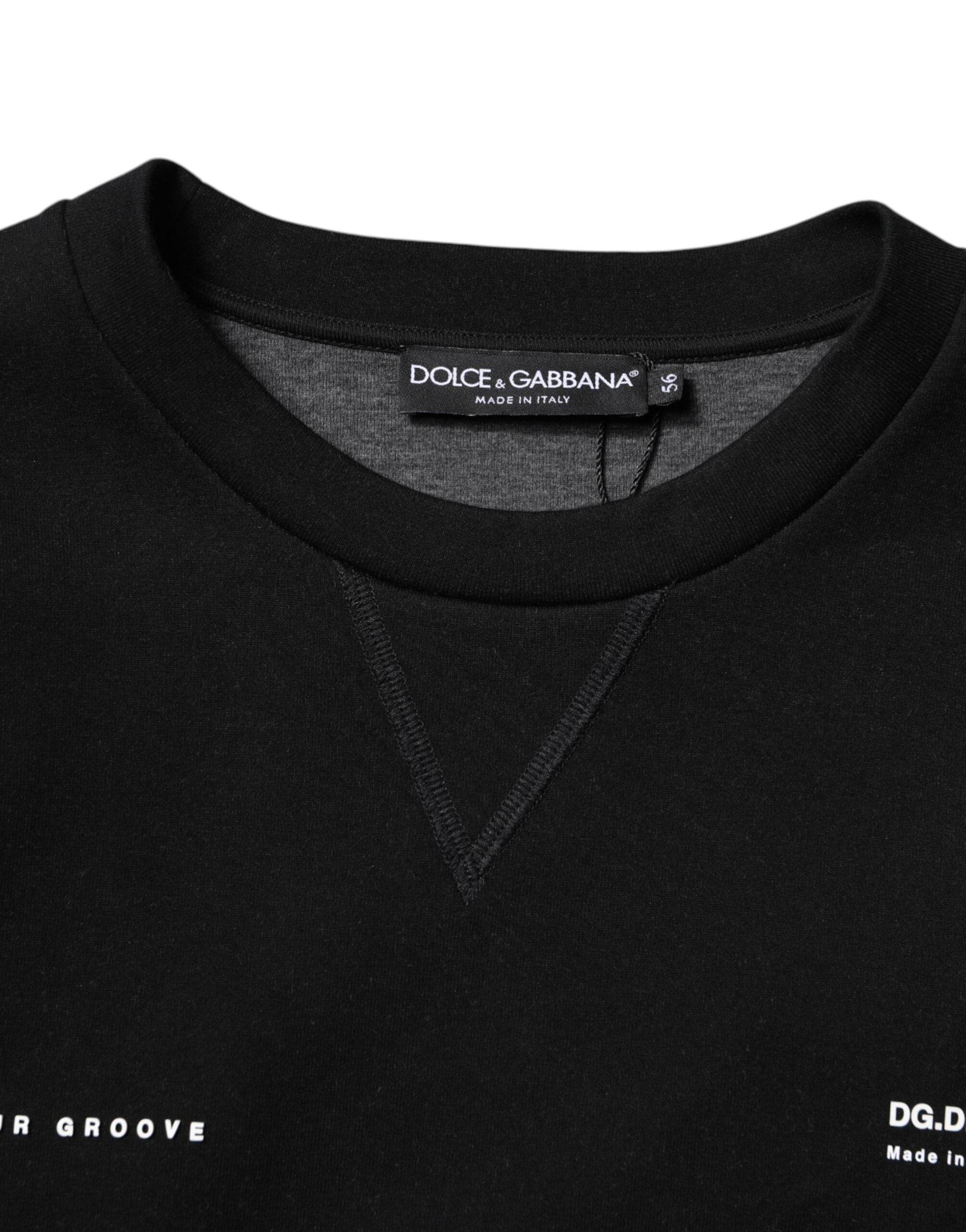 Dolce & Gabbana Black Cotton Logo Knitted Pullover Sweater - Hilstor
