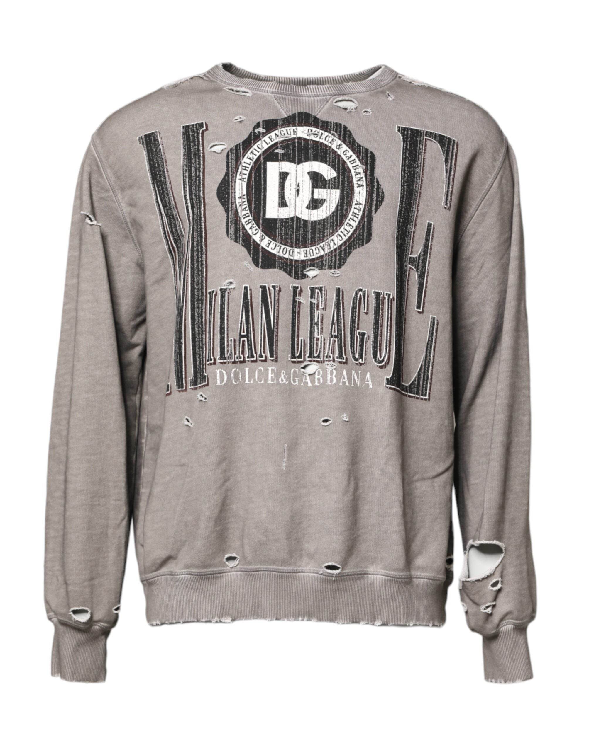 Dolce & Gabbana Gray Logo Print Crew Neck Pullover Sweater - Hilstor