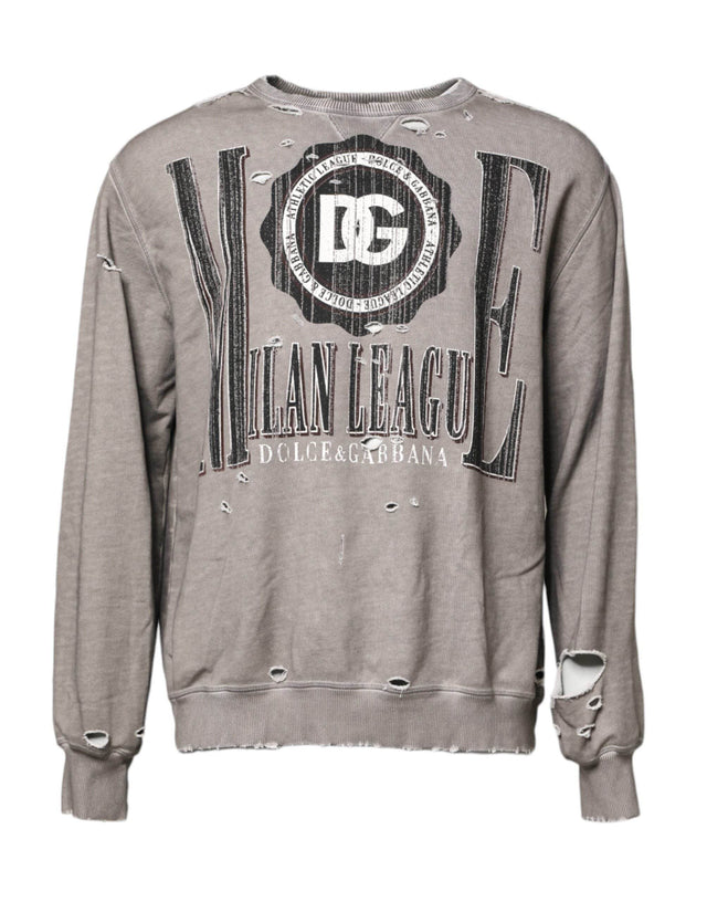 Dolce & Gabbana Gray Logo Print Crew Neck Pullover Sweater - Hilstor