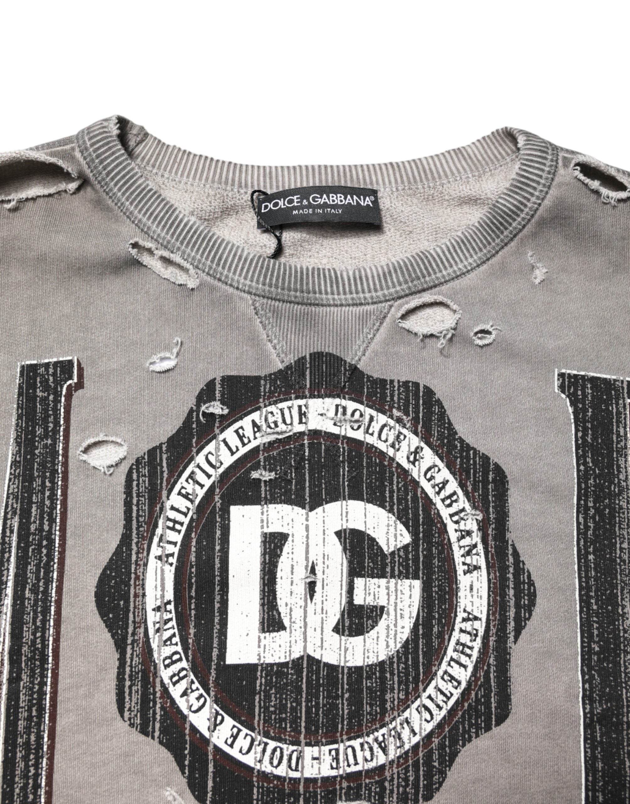 Dolce & Gabbana Gray Logo Print Crew Neck Pullover Sweater - Hilstor