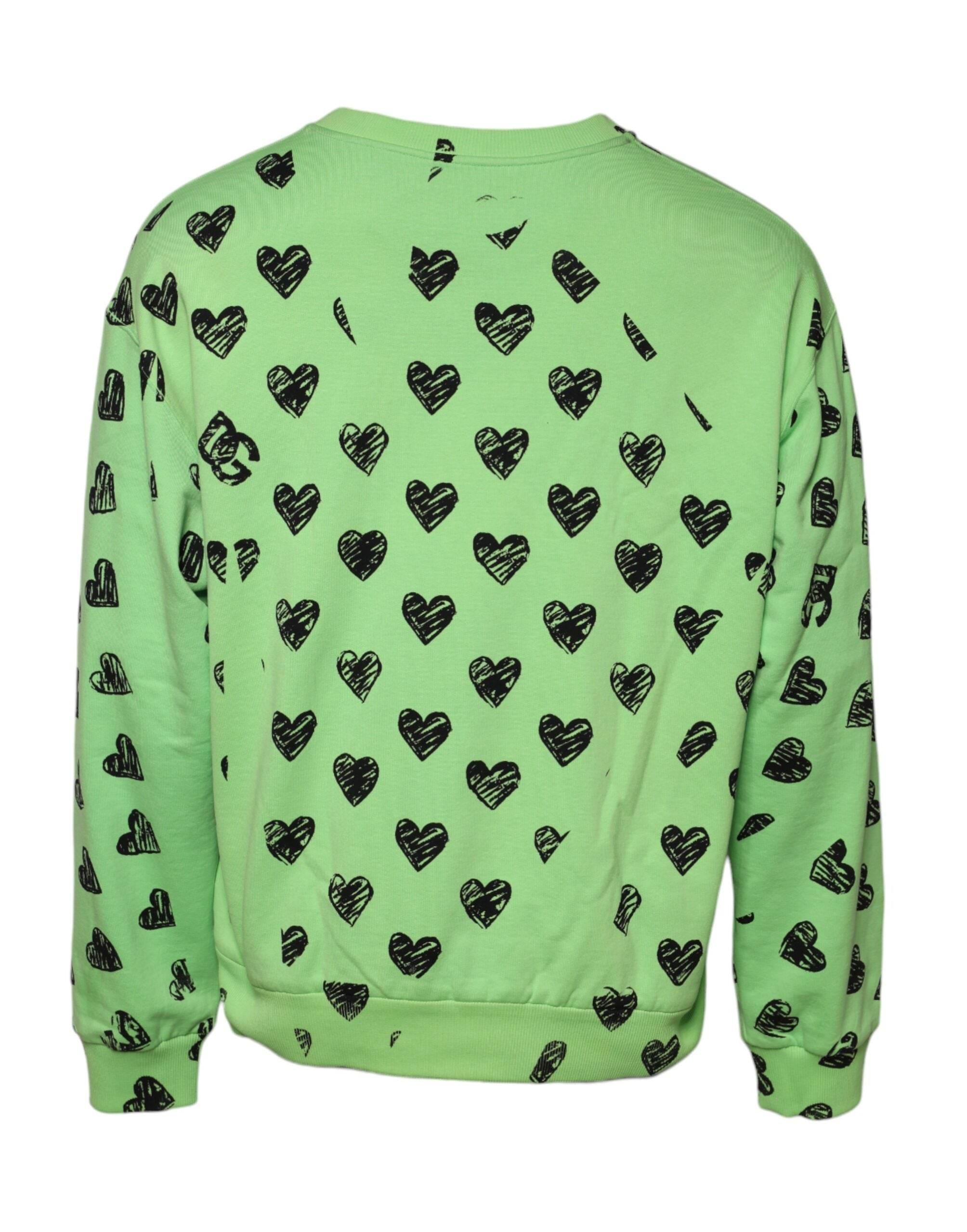 Dolce & Gabbana Green Heart Print Crew Neck Pullover Sweater - Hilstor