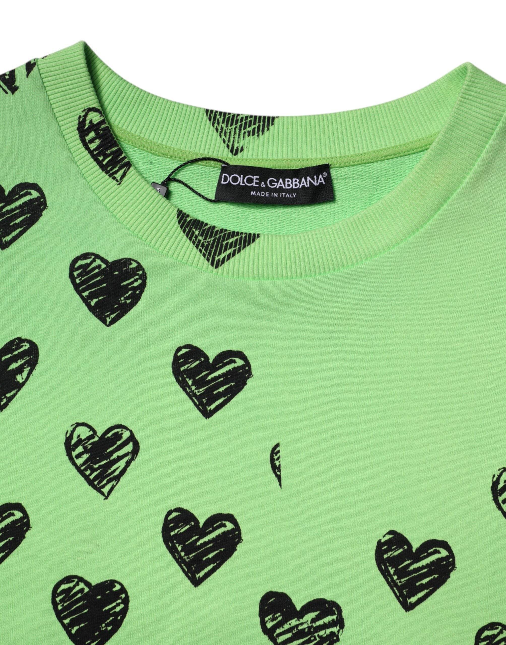 Dolce & Gabbana Green Heart Print Crew Neck Pullover Sweater - Hilstor