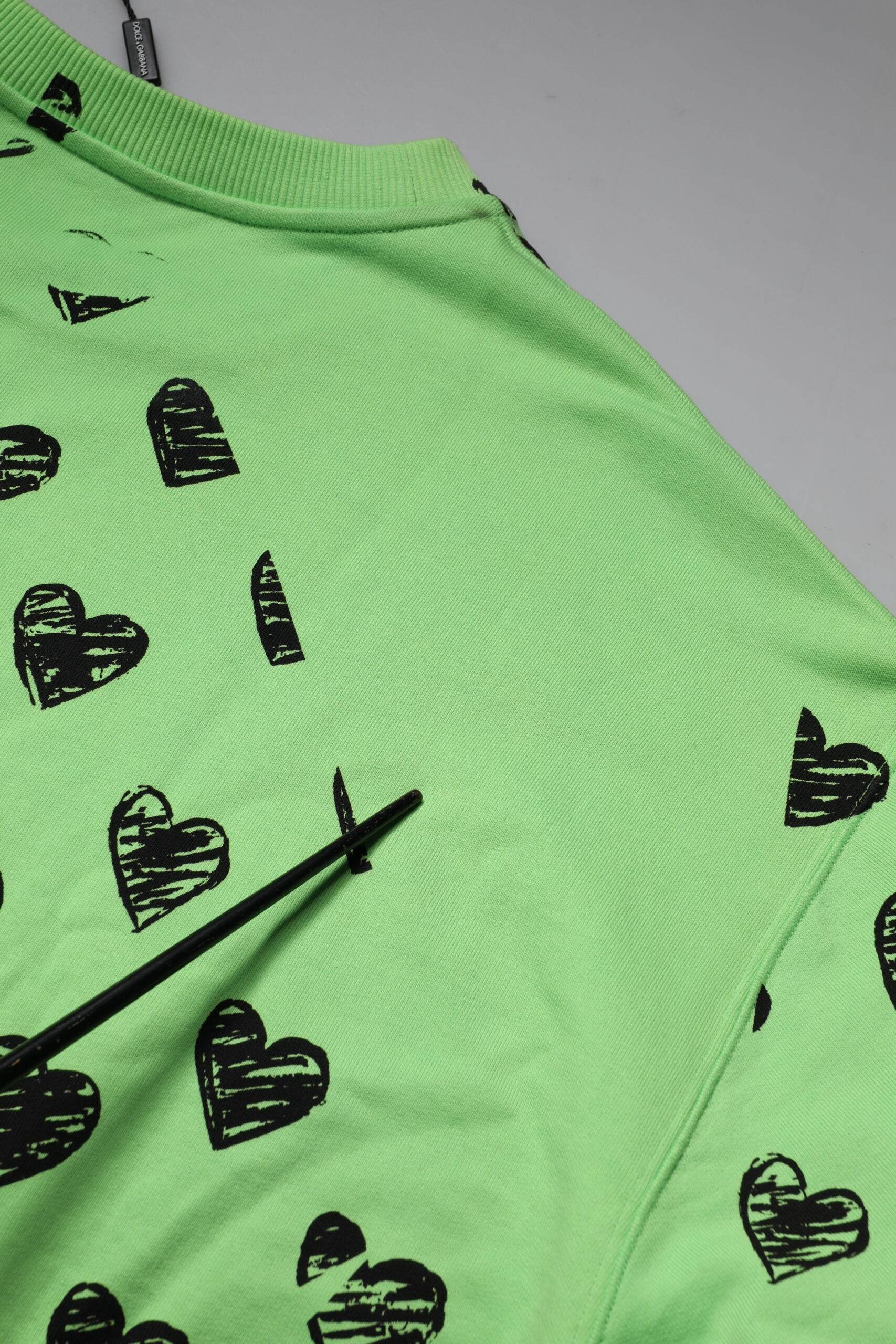 Dolce & Gabbana Green Heart Print Crew Neck Pullover Sweater - Hilstor