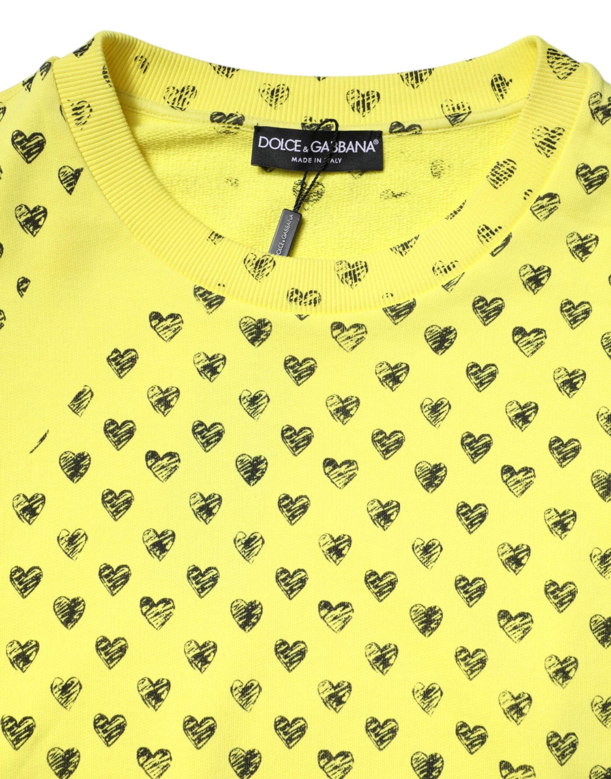 Dolce & Gabbana Yellow Heart Crew Neck Men Pullover Sweater - Hilstor