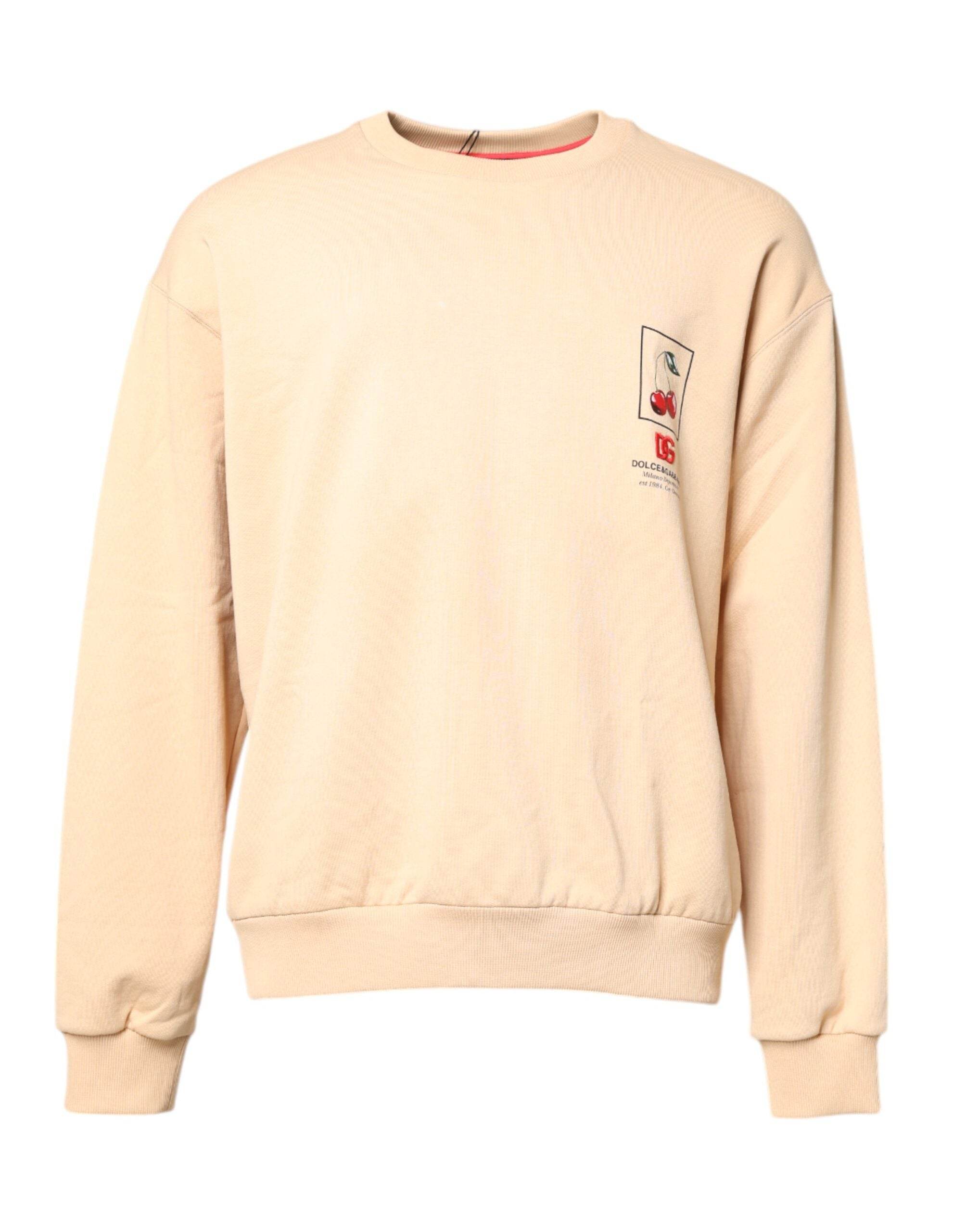 Dolce & Gabbana Beige Cherry Print Crew Neck Pullover Sweater - Hilstor