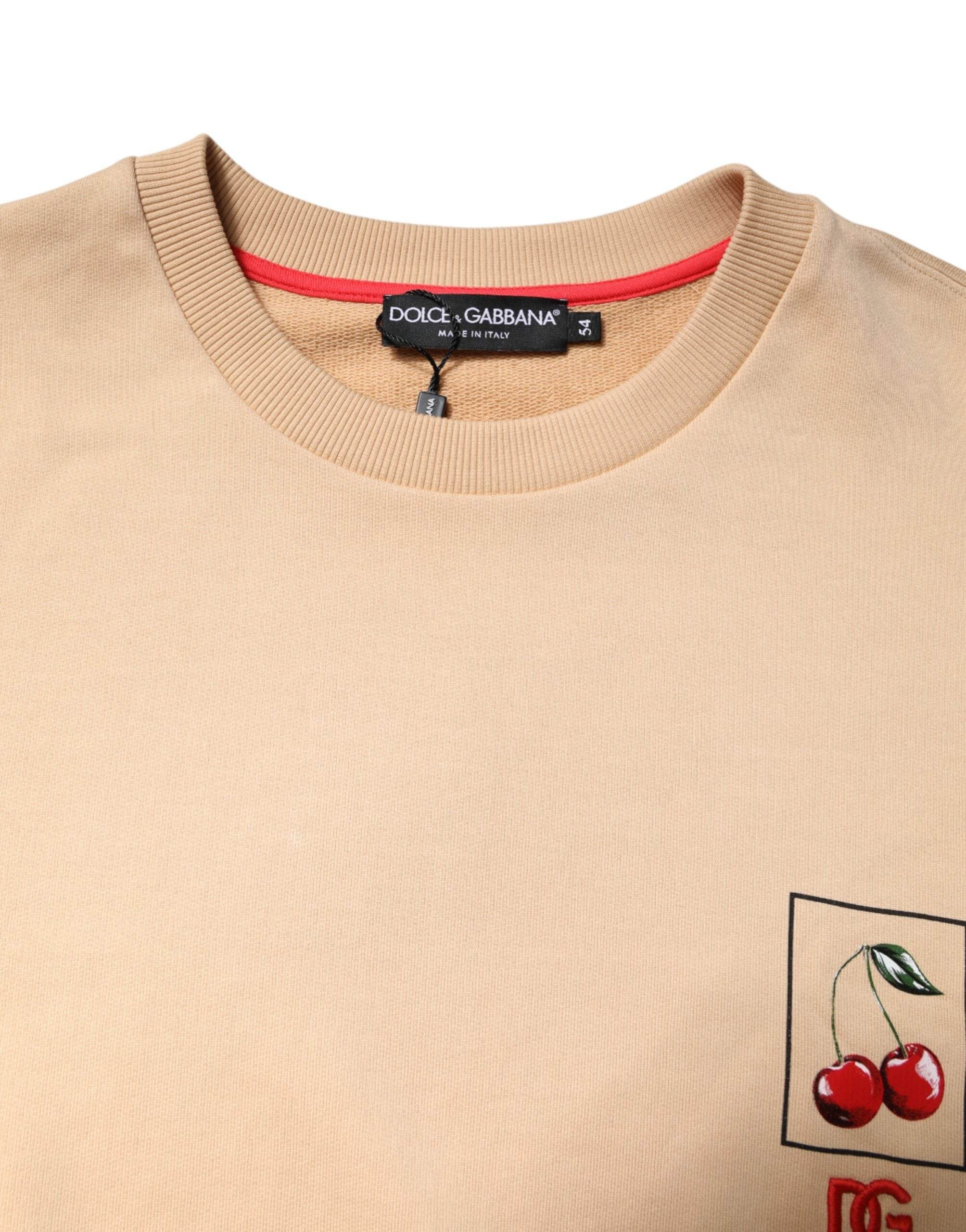 Dolce & Gabbana Beige Cherry Print Crew Neck Pullover Sweater - Hilstor