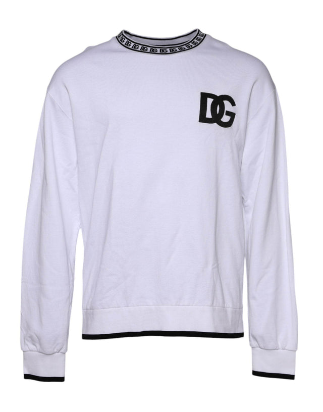 Dolce & Gabbana White Logo Cotton Crew Neck Pullover Sweater - Hilstor