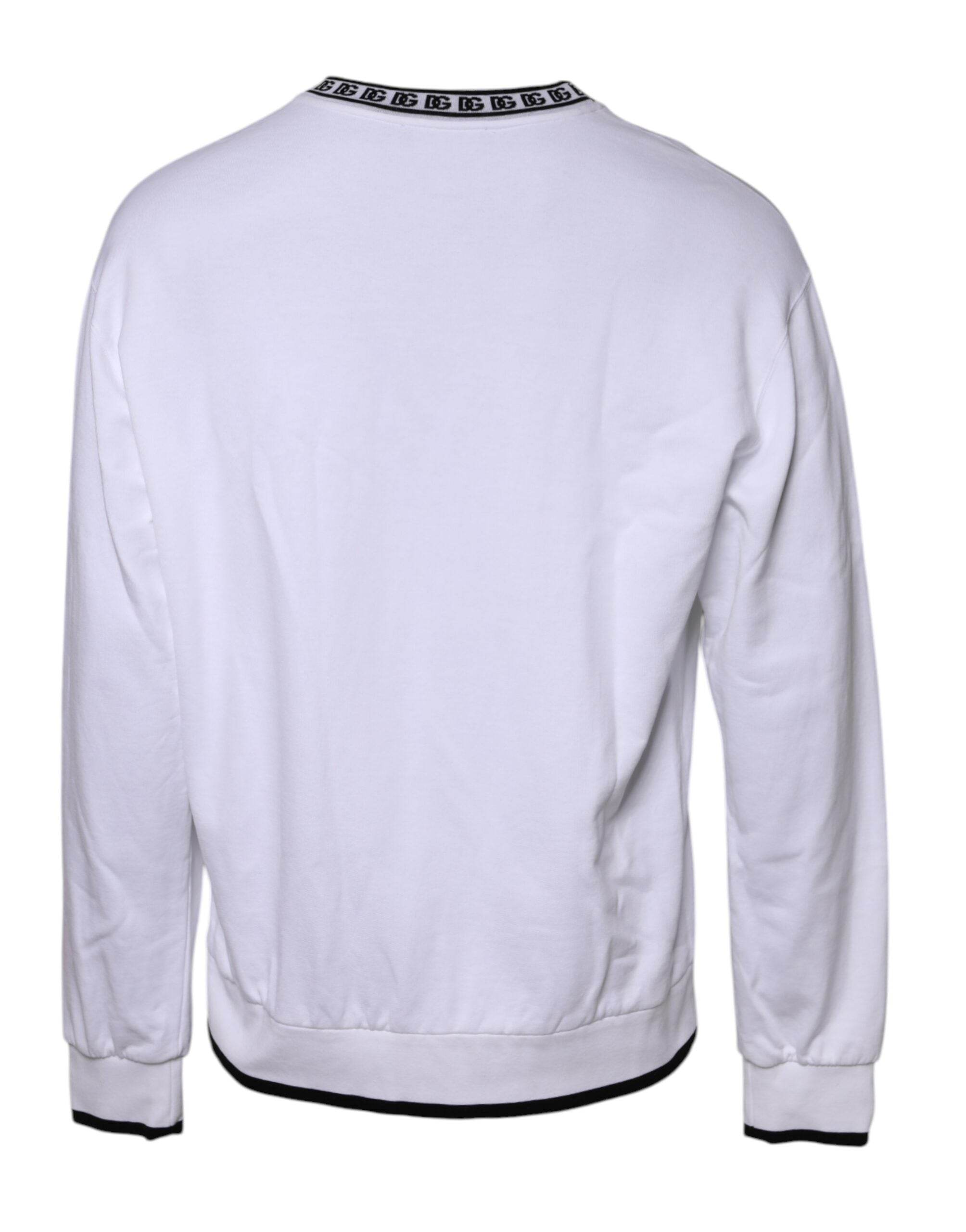 Dolce & Gabbana White Logo Cotton Crew Neck Pullover Sweater - Hilstor