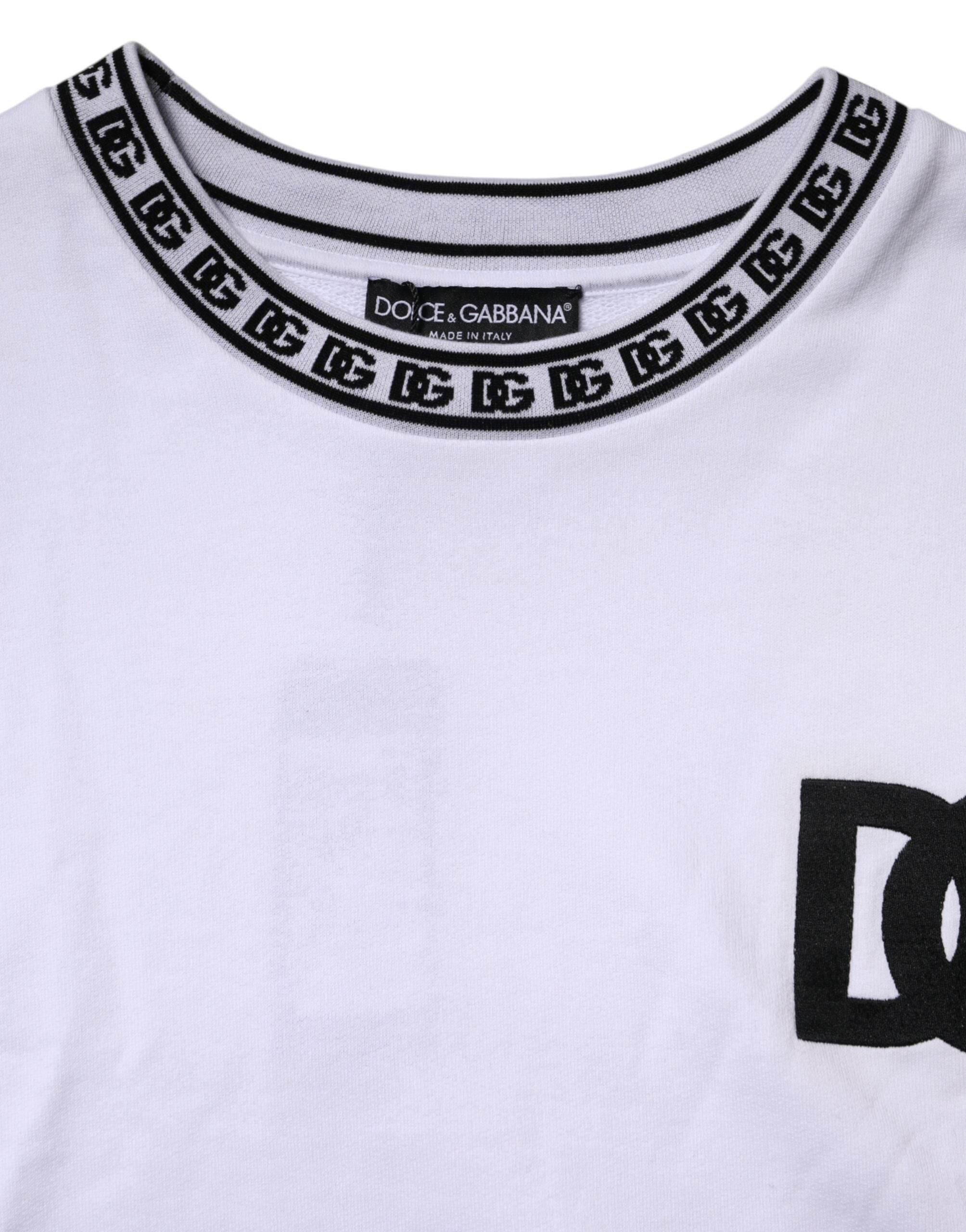 Dolce & Gabbana White Logo Cotton Crew Neck Pullover Sweater - Hilstor