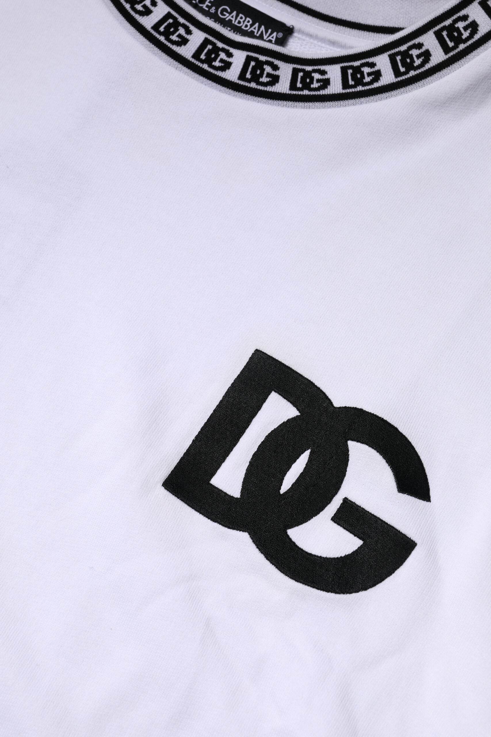 Dolce & Gabbana White Logo Cotton Crew Neck Pullover Sweater - Hilstor