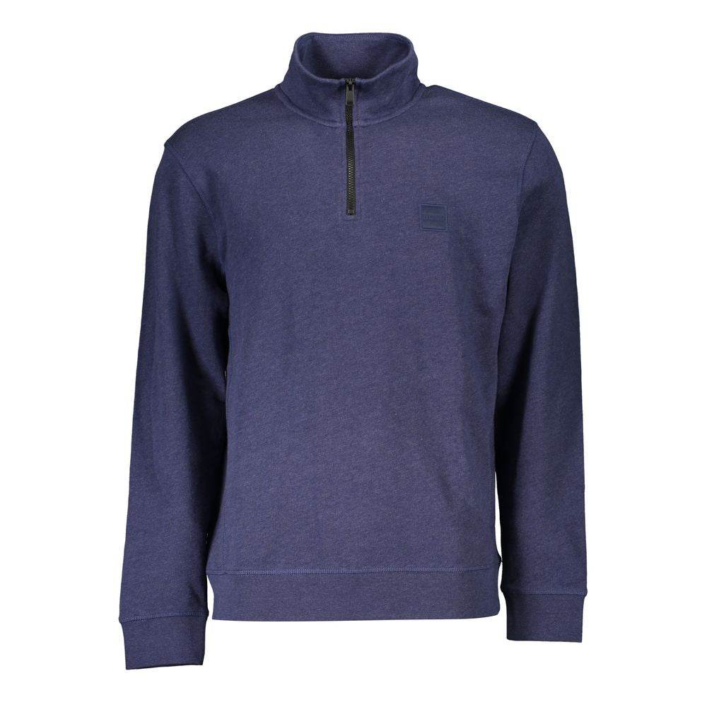 Hugo Boss Blue Cotton Men Sweater with Half Zip Closure - Hilstor