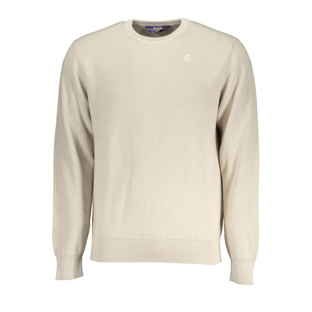 K-WAY Beige Crew Neck Cotton Sweater with Logo Detail - Hilstor
