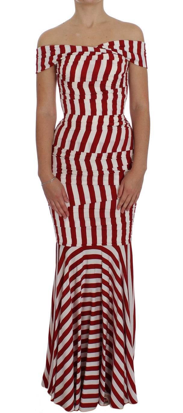 Dolce & Gabbana Elegant Red and White Striped Silk Bodycon Dress - Hilstor