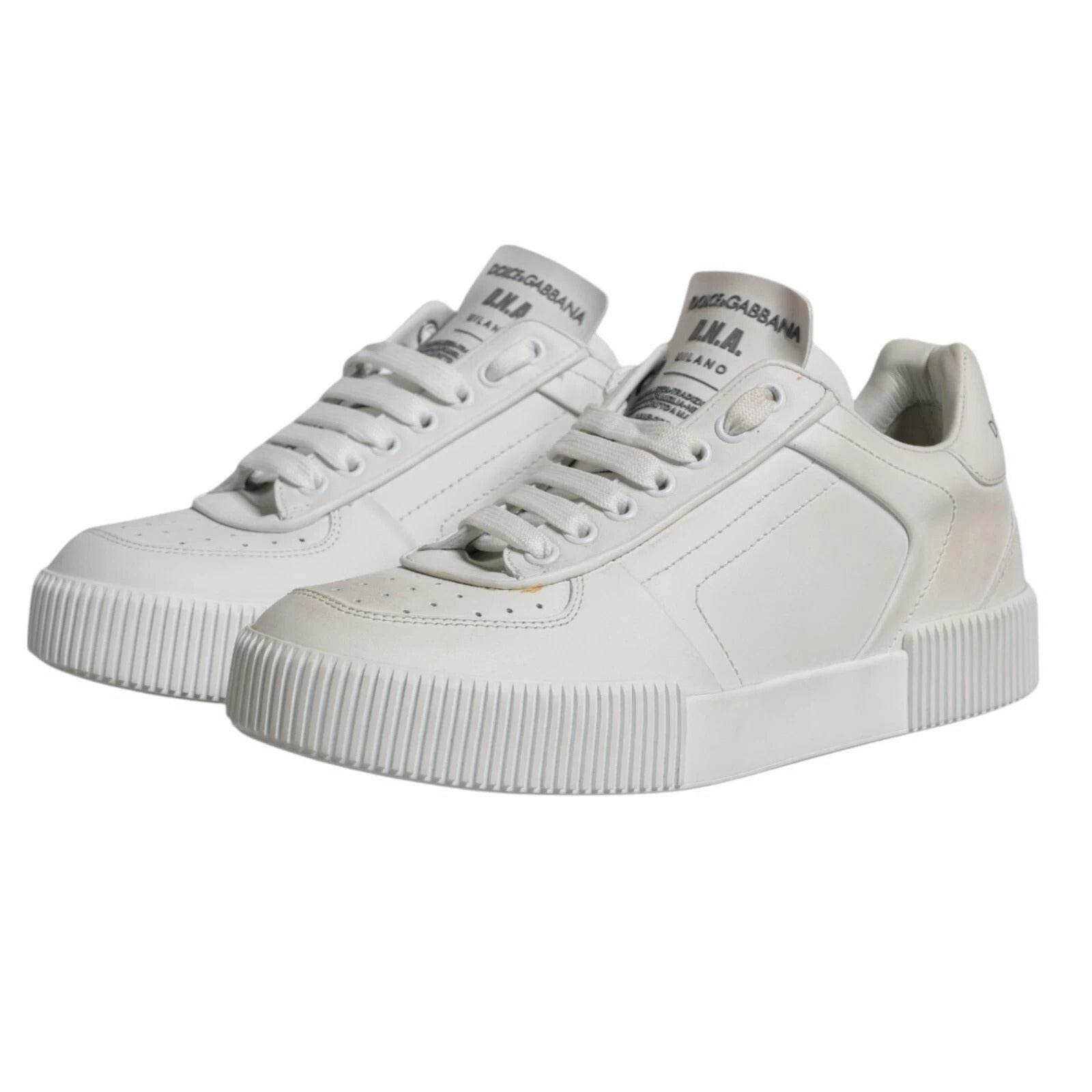 Dolce & Gabbana White Miami Leather Low Top Sneakers Shoes - Hilstor