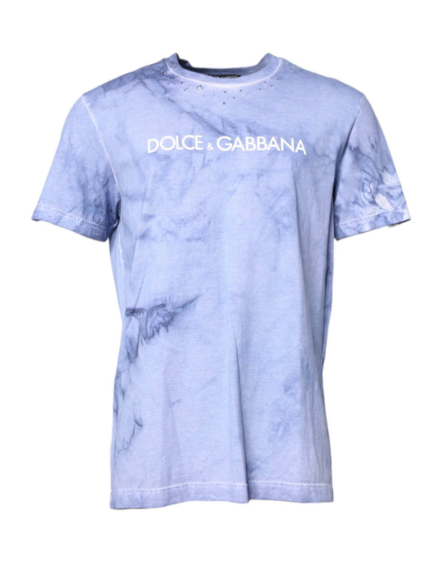Dolce & Gabbana Blue Cotton Logo Print Crew Neck T-shirt - Hilstor