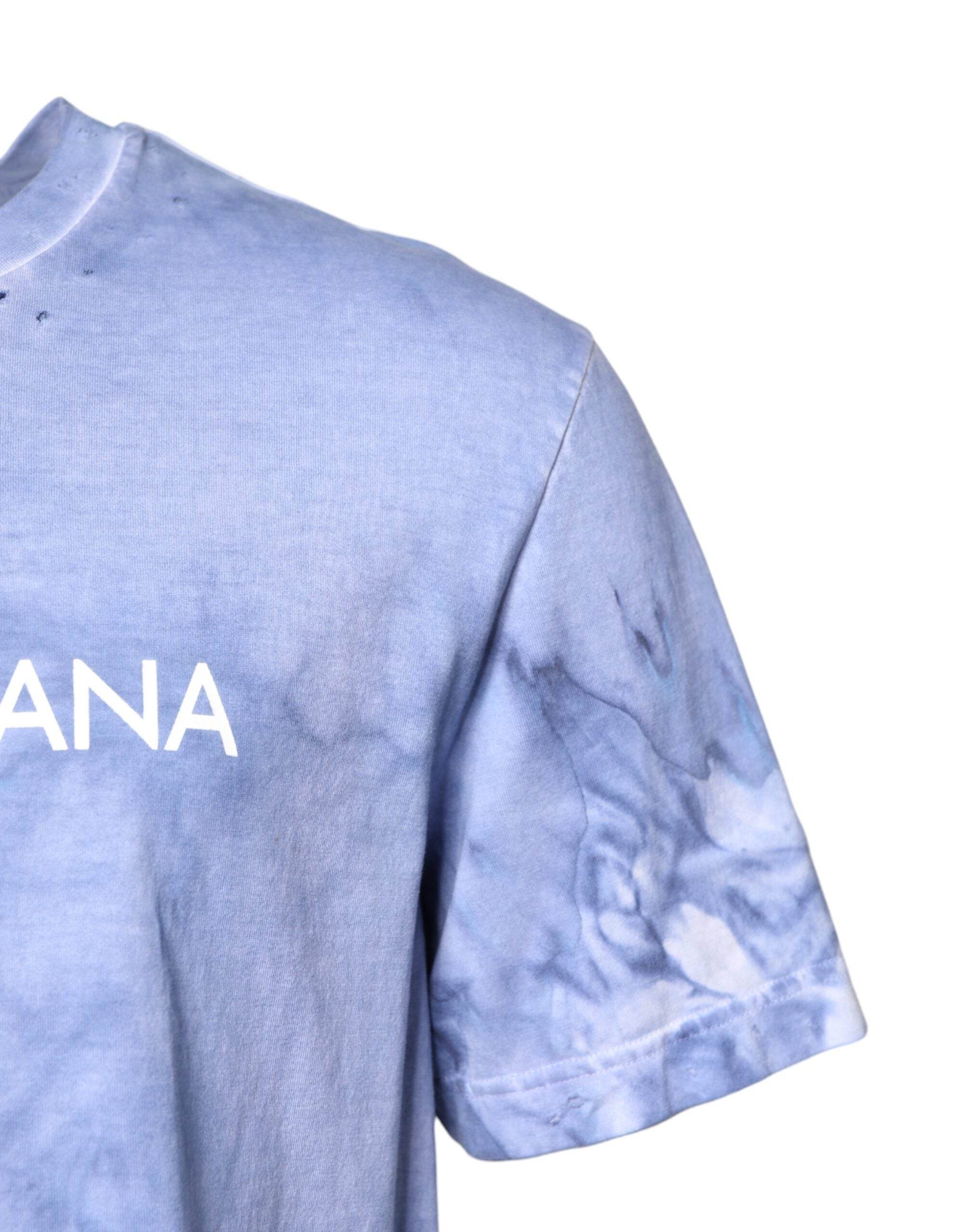 Dolce & Gabbana Blue Cotton Logo Print Crew Neck T-shirt - Hilstor