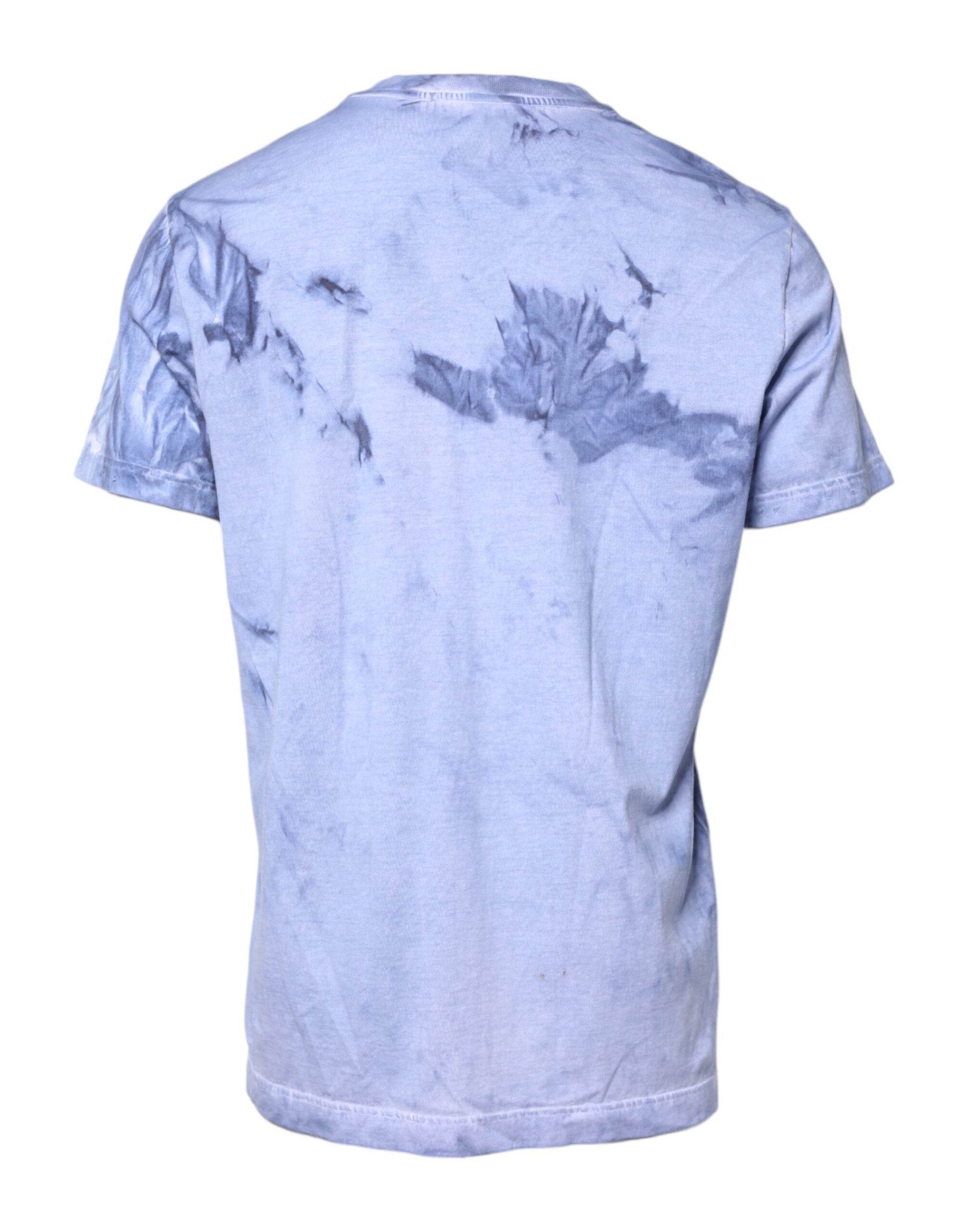 Dolce & Gabbana Blue Cotton Logo Print Crew Neck T-shirt - Hilstor