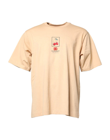 Dolce & Gabbana Beige Cotton Logo Print Crew Neck T-shirt - Hilstor
