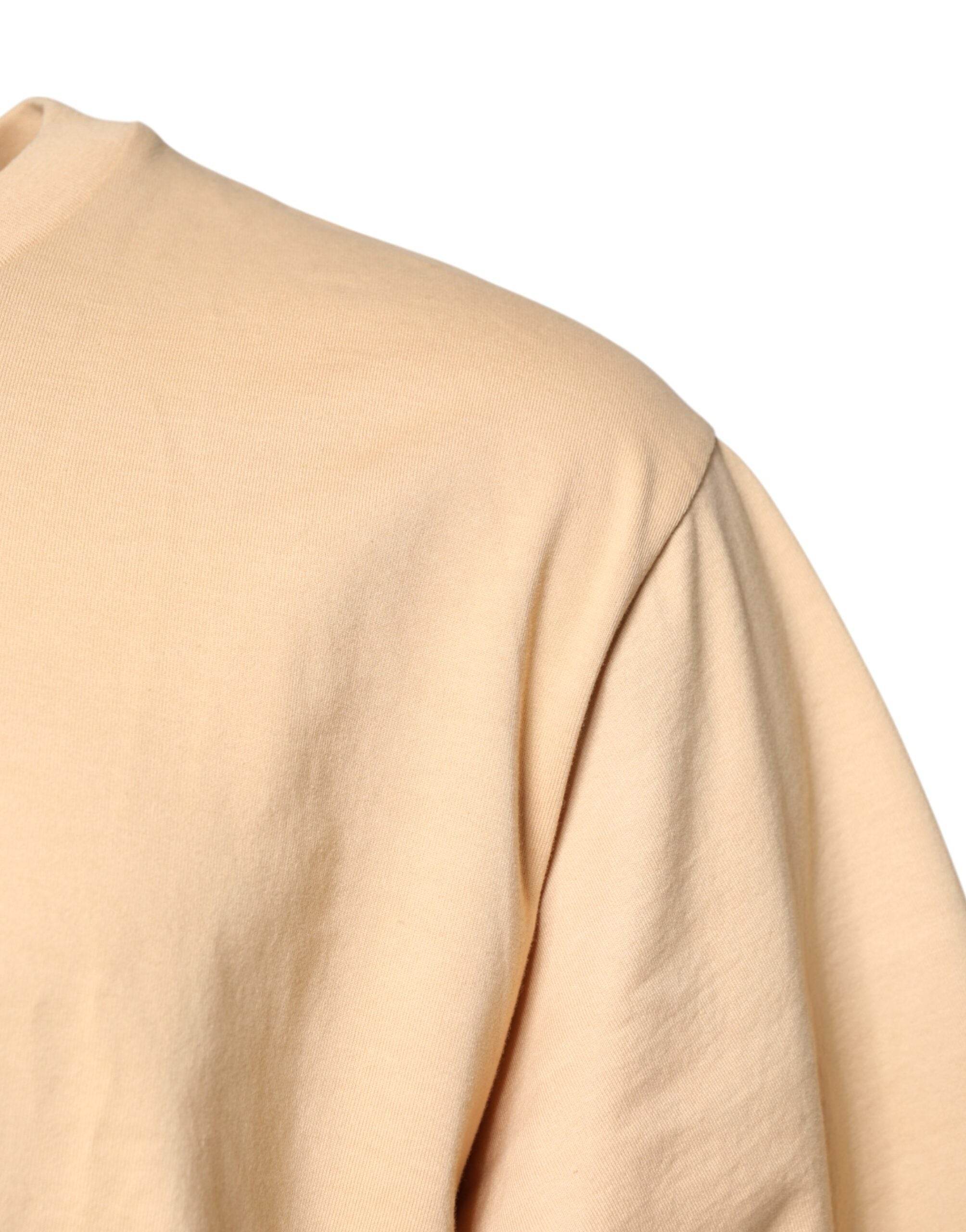Dolce & Gabbana Beige Cotton Logo Print Crew Neck T-shirt - Hilstor
