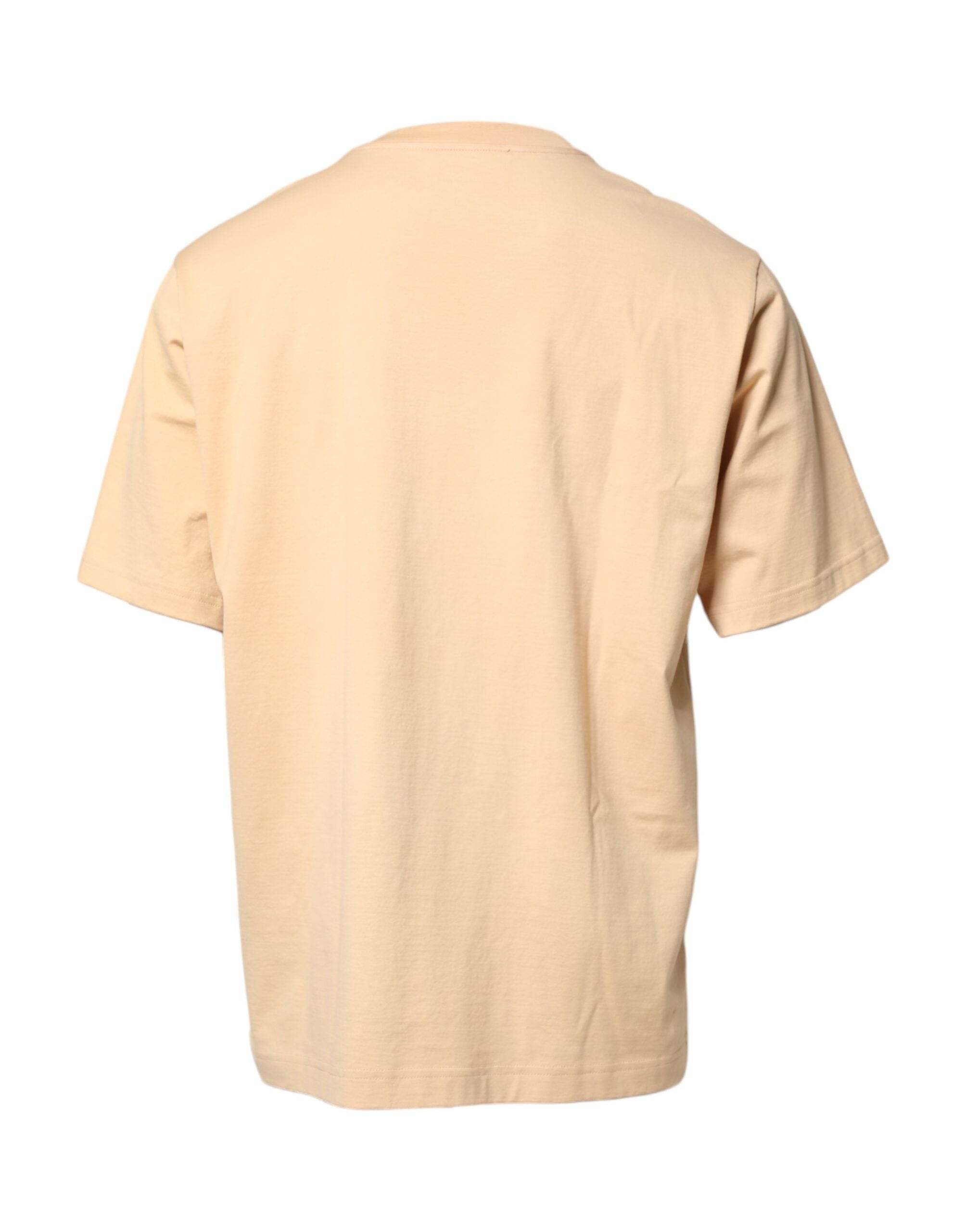 Dolce & Gabbana Beige Cotton Logo Print Crew Neck T-shirt - Hilstor