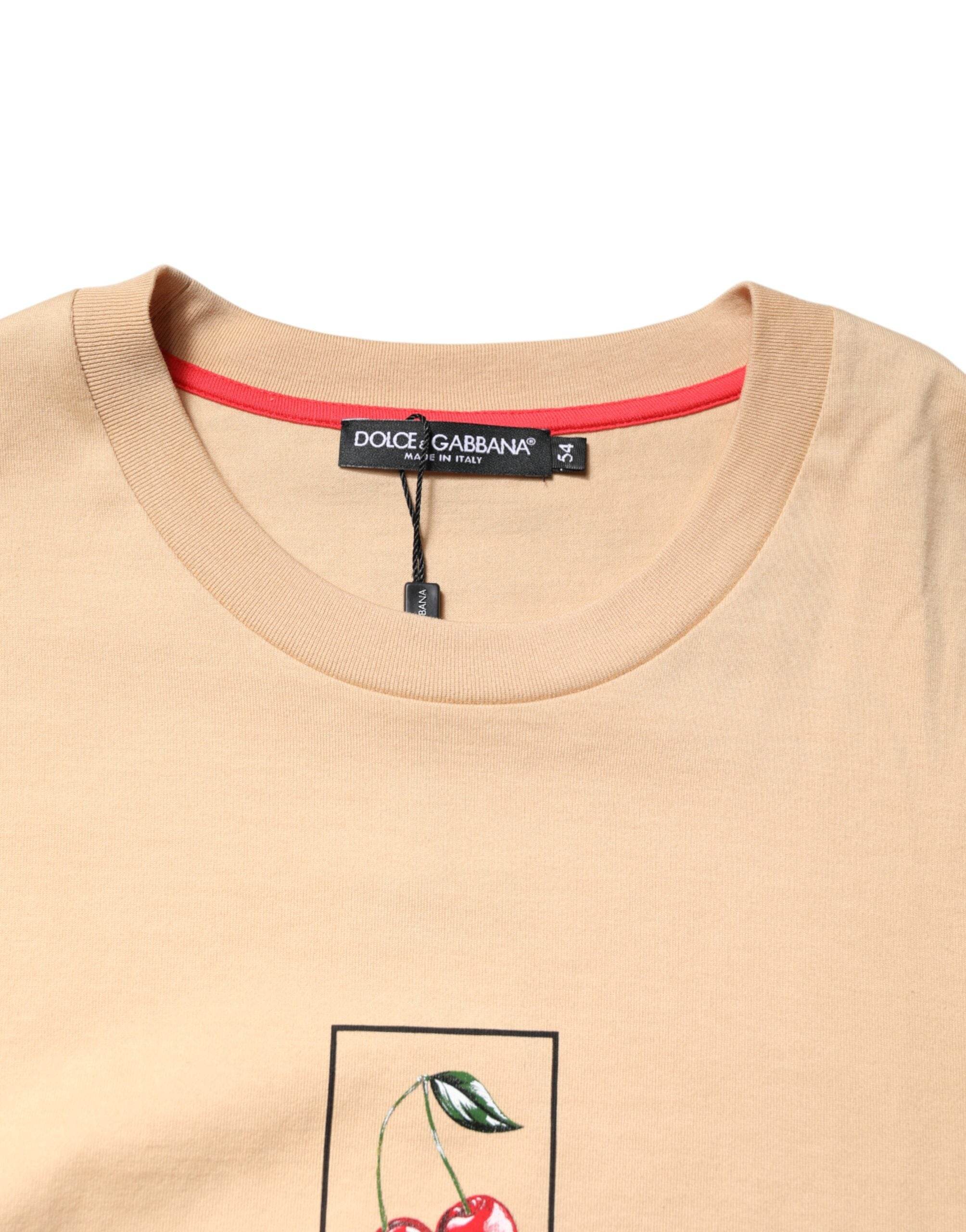 Dolce & Gabbana Beige Cotton Logo Print Crew Neck T-shirt - Hilstor