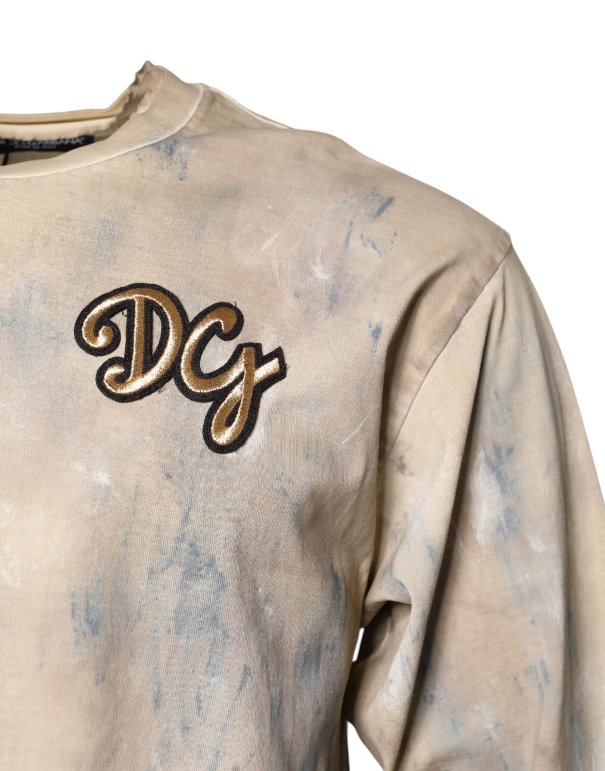 Dolce & Gabbana Beige Tie Dye DG Embroidery Cropped T-shirt - Hilstor