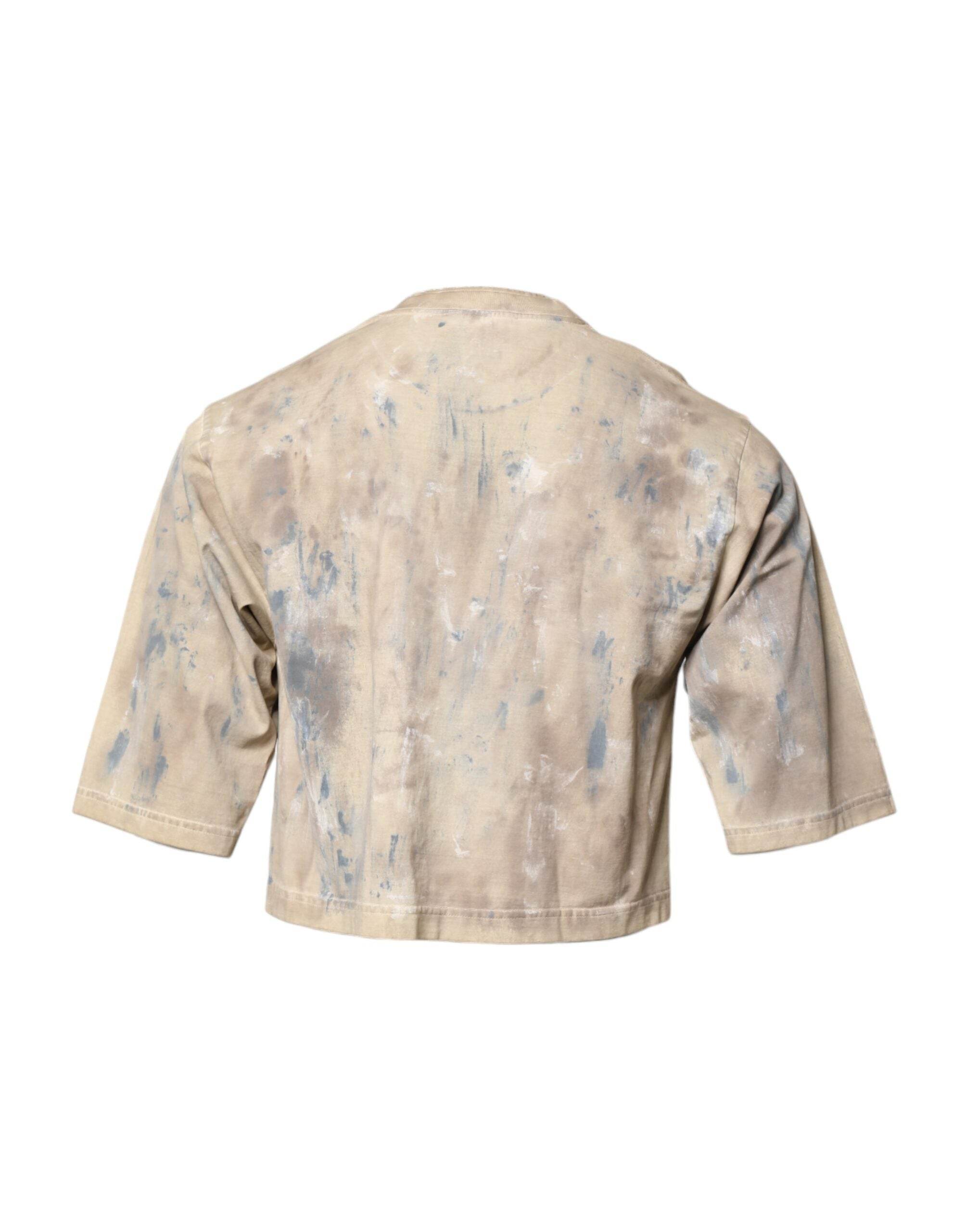 Dolce & Gabbana Beige Tie Dye DG Embroidery Cropped T-shirt - Hilstor