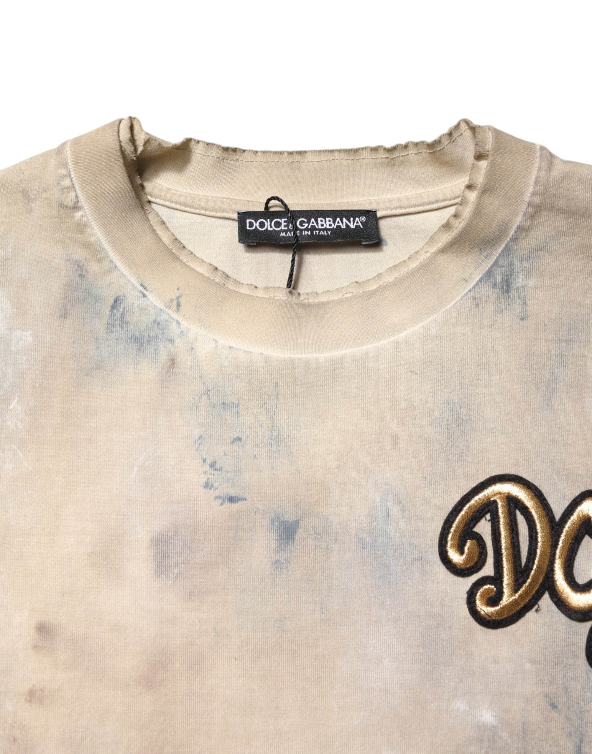 Dolce & Gabbana Beige Tie Dye DG Embroidery Cropped T-shirt - Hilstor