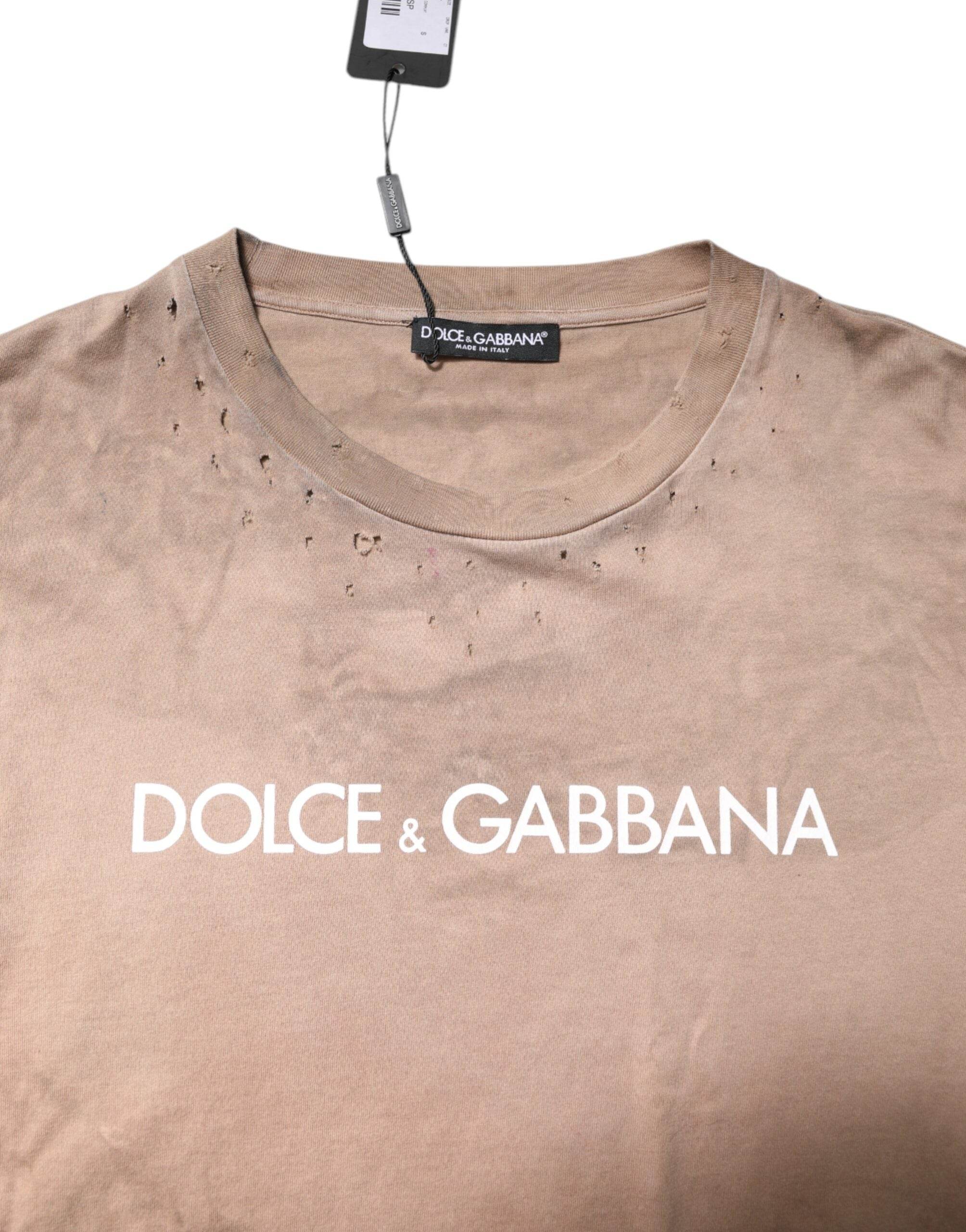 Dolce & Gabbana Beige Tie Dye Logo Print Cropped T-shirt - Hilstor