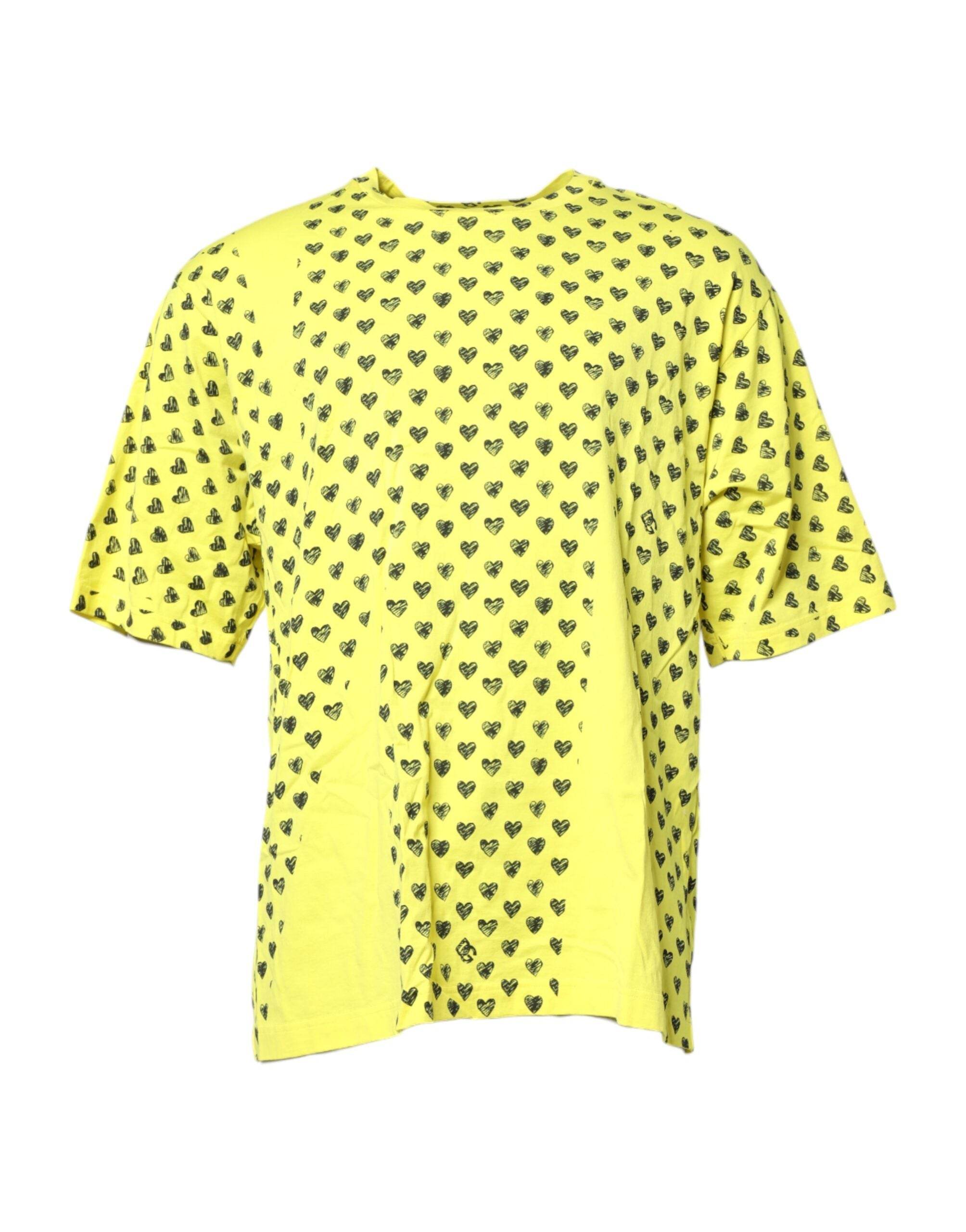Dolce & Gabbana Yellow Cotton DG Heart Print Crew Neck T-shirt - Hilstor