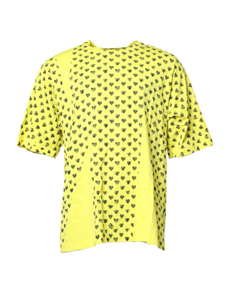 Dolce & Gabbana Yellow Cotton DG Heart Print Crew Neck T-shirt - Hilstor
