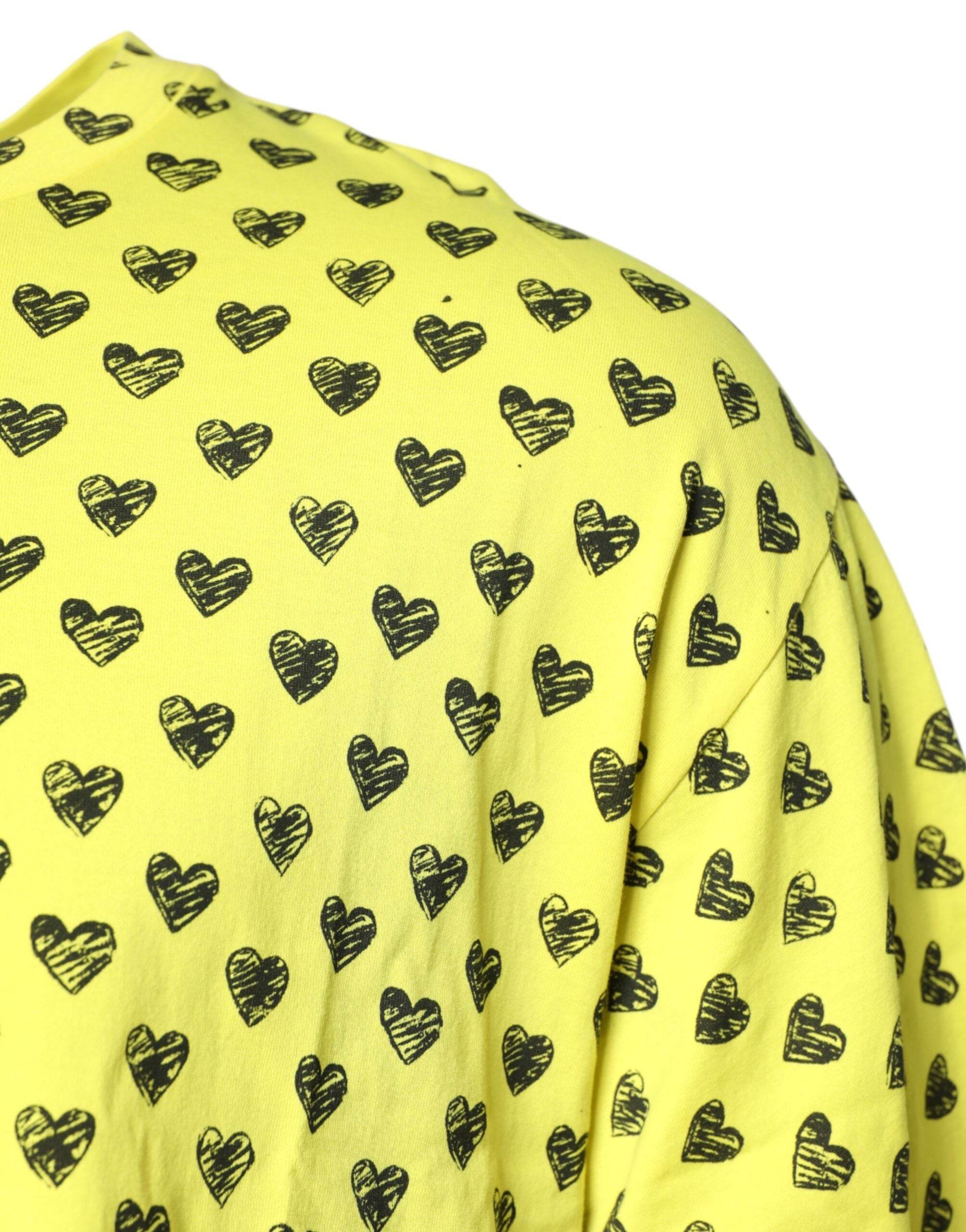 Dolce & Gabbana Yellow Cotton DG Heart Print Crew Neck T-shirt - Hilstor