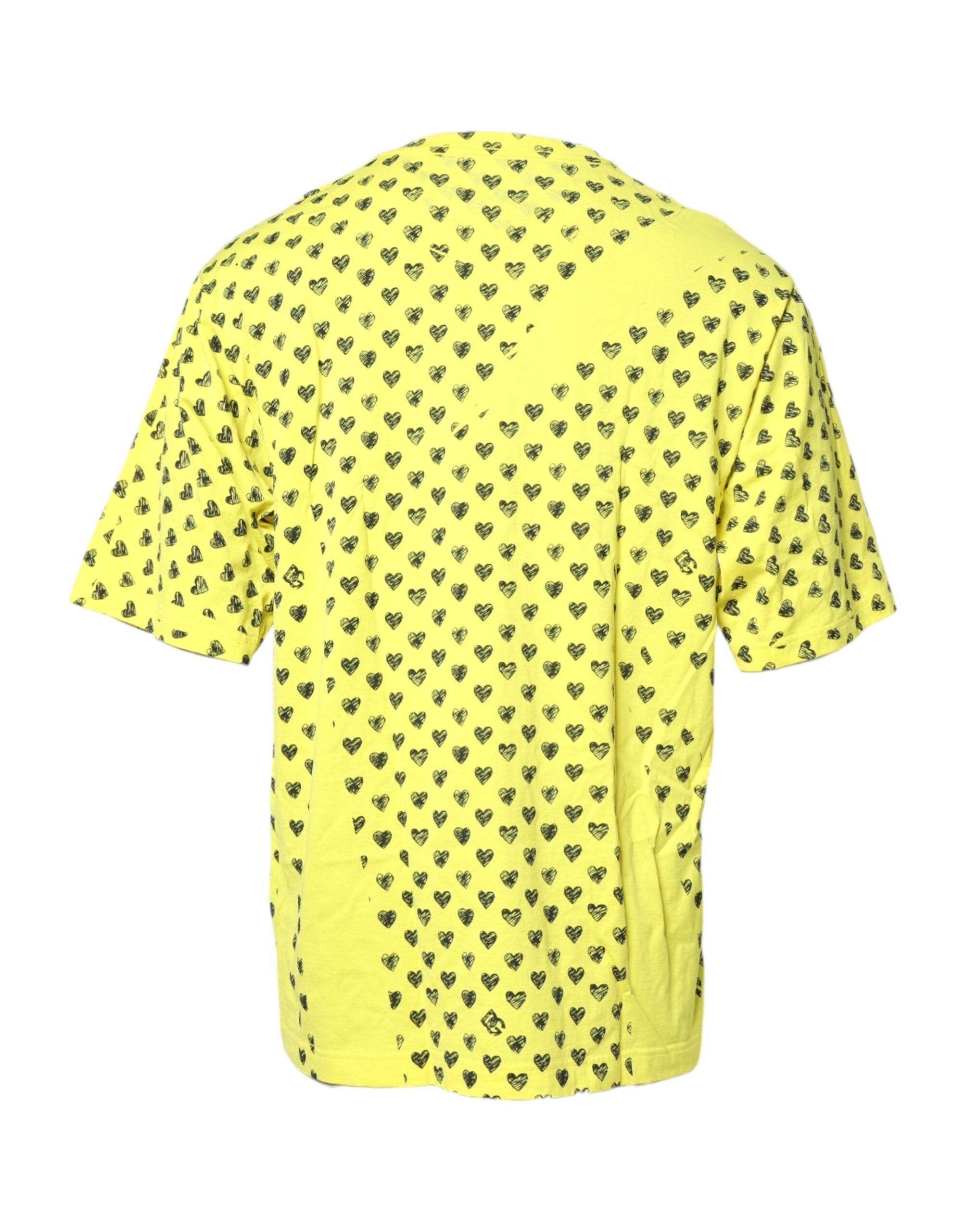 Dolce & Gabbana Yellow Cotton DG Heart Print Crew Neck T-shirt - Hilstor
