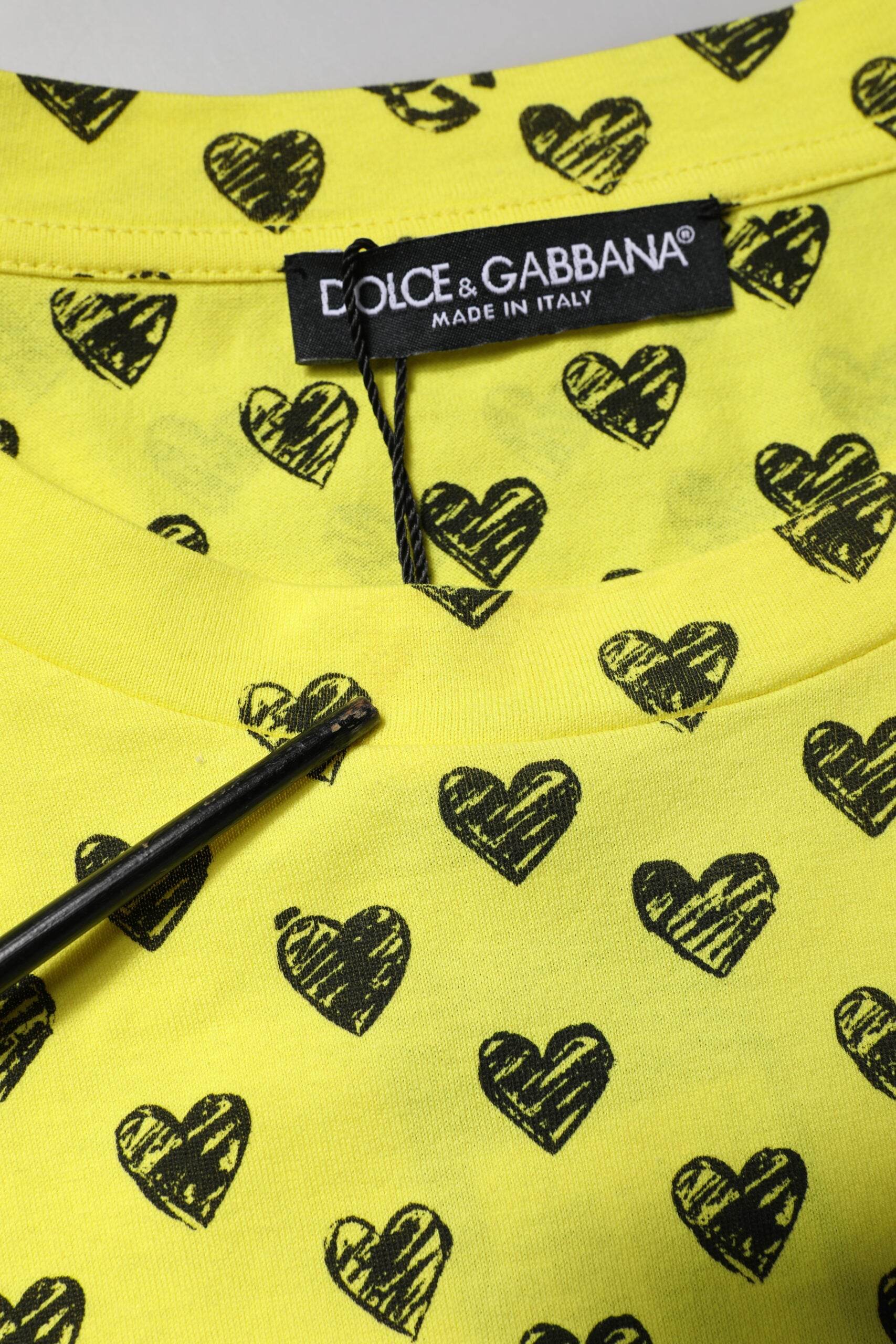 Dolce & Gabbana Yellow Cotton DG Heart Print Crew Neck T-shirt - Hilstor