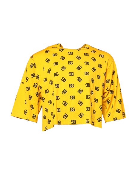 Dolce & Gabbana Yellow Cotton DG Logo Print Cropped T-shirt - Hilstor