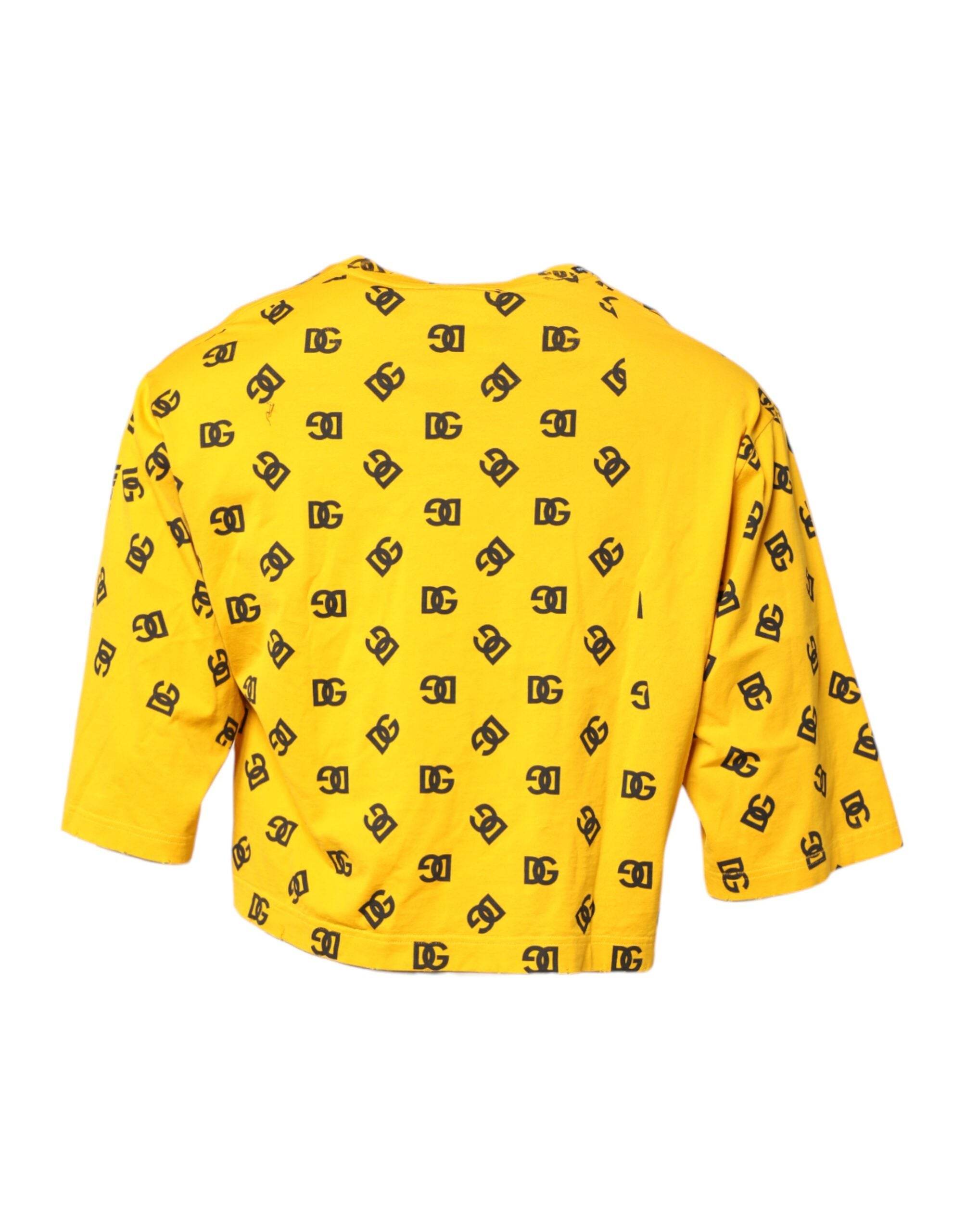 Dolce & Gabbana Yellow Cotton DG Logo Print Cropped T-shirt - Hilstor