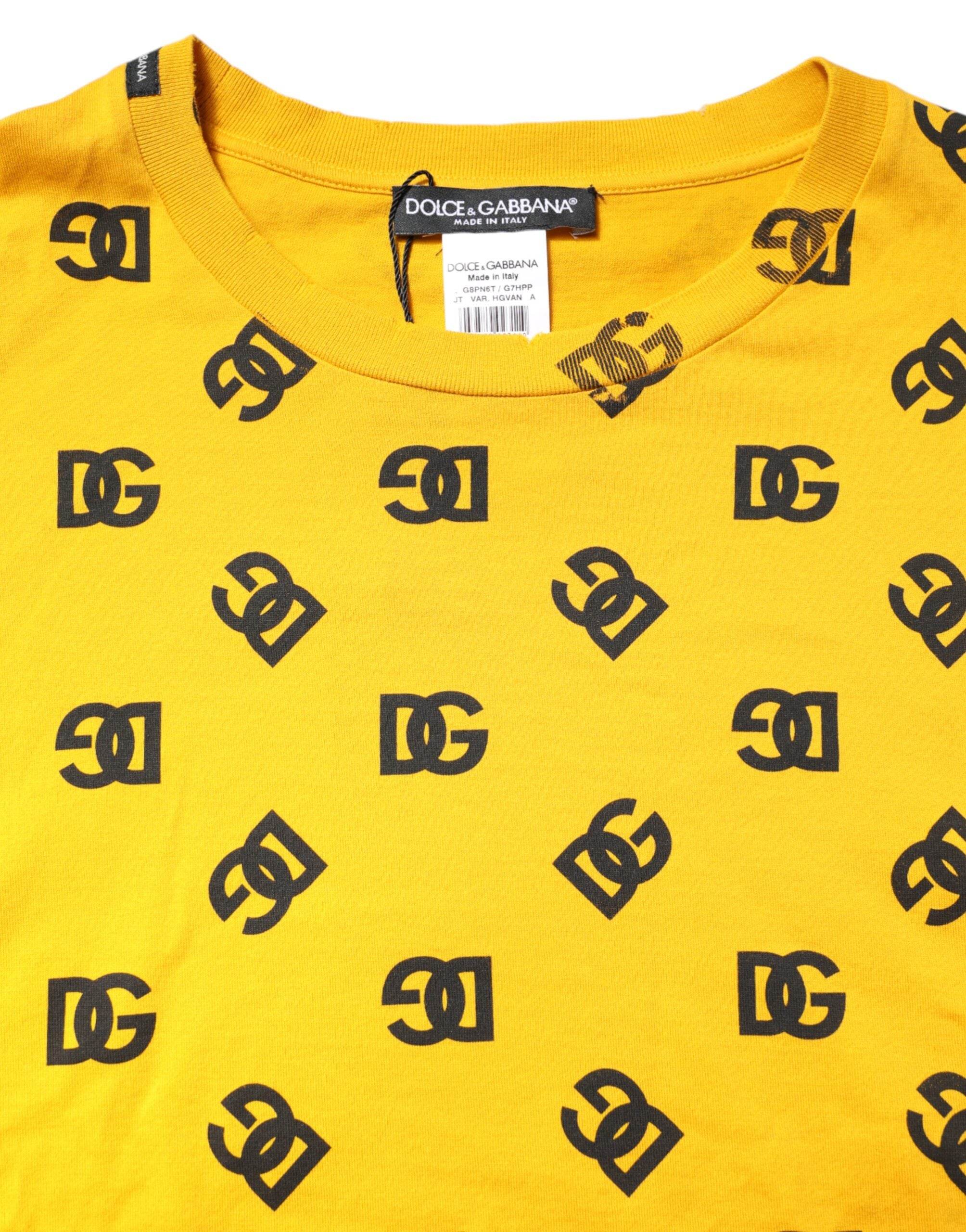 Dolce & Gabbana Yellow Cotton DG Logo Print Cropped T-shirt - Hilstor