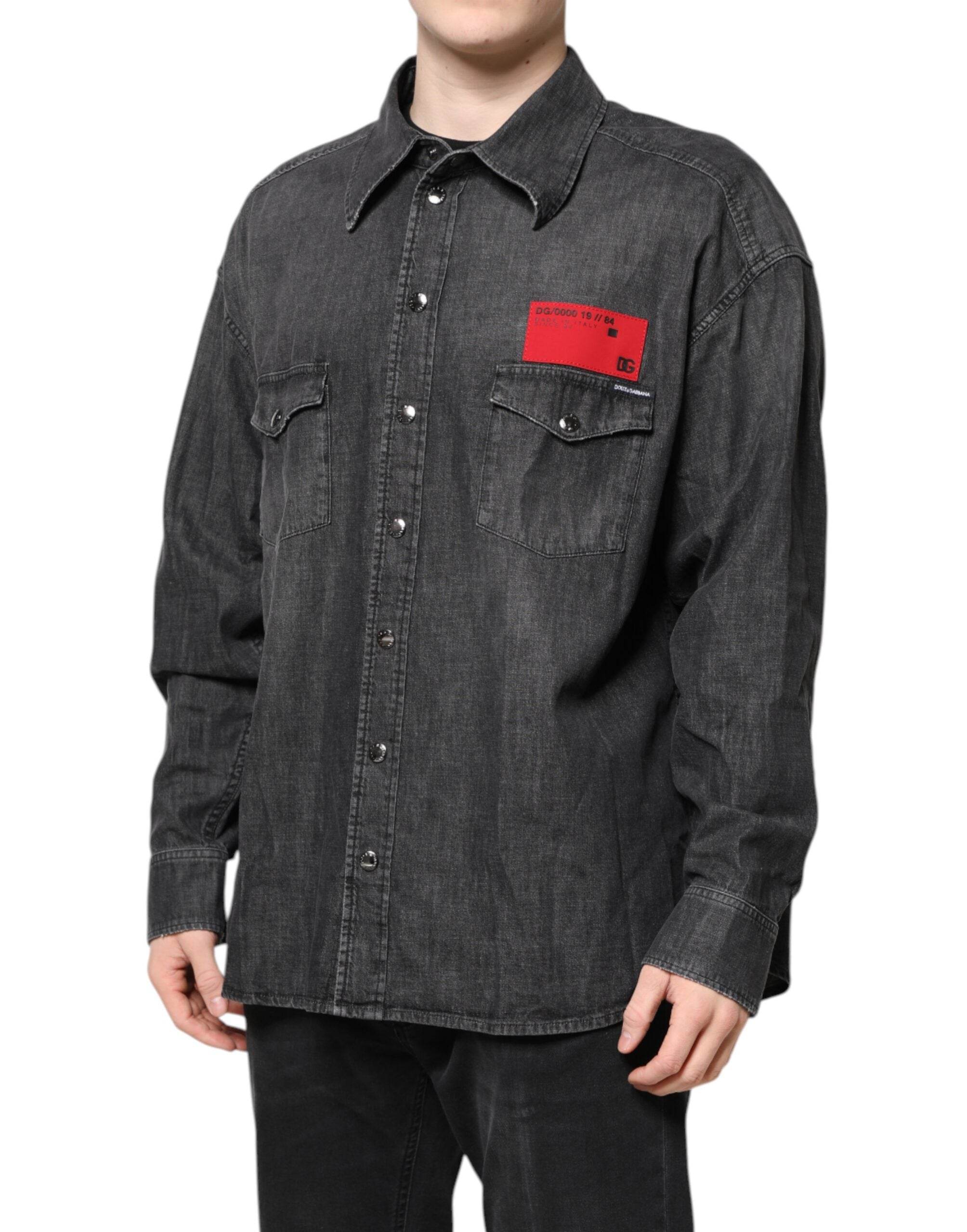 Dolce & Gabbana Gray Long Sleeves Button Down Denim Shirt - Hilstor