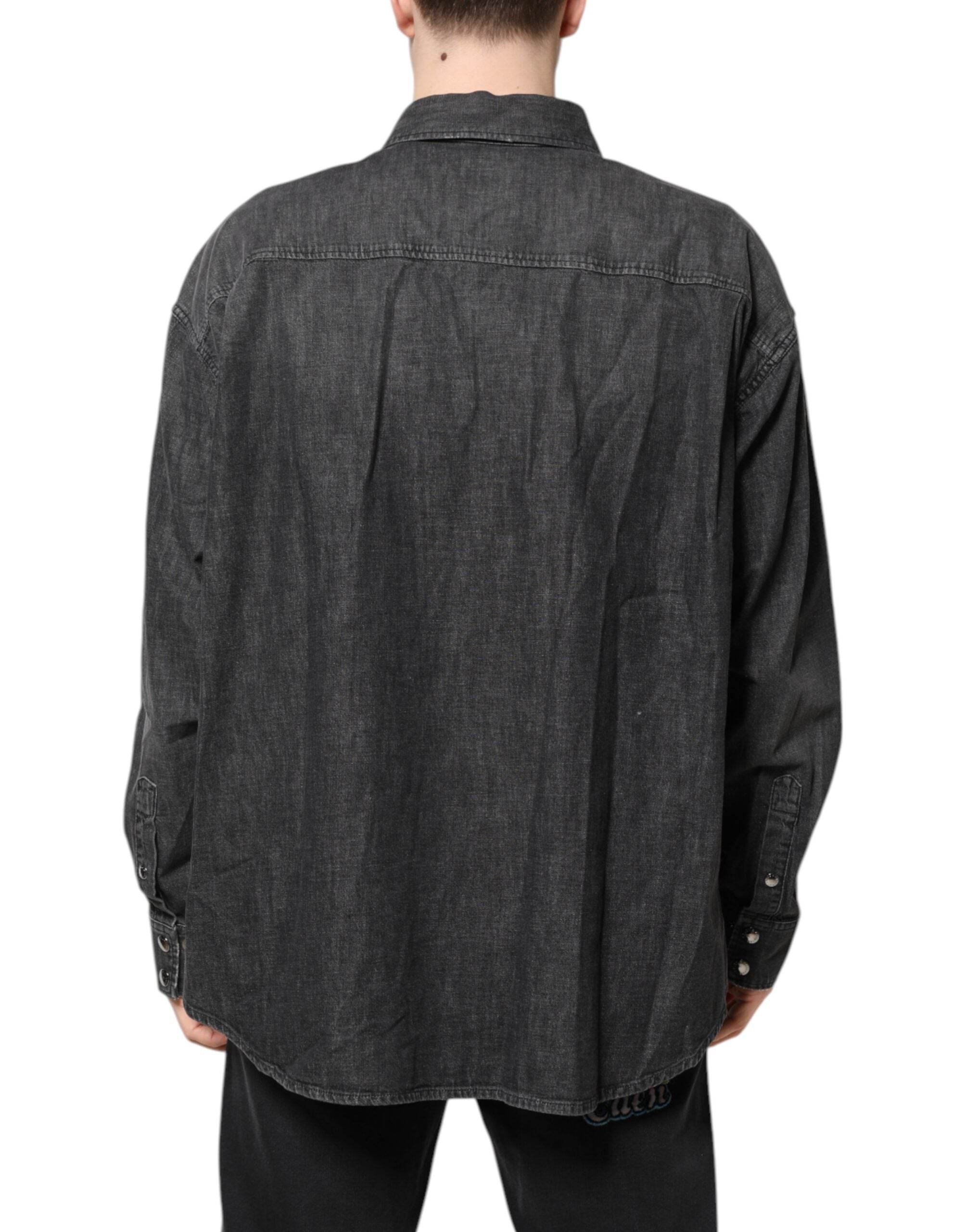 Dolce & Gabbana Gray Long Sleeves Button Down Denim Shirt - Hilstor