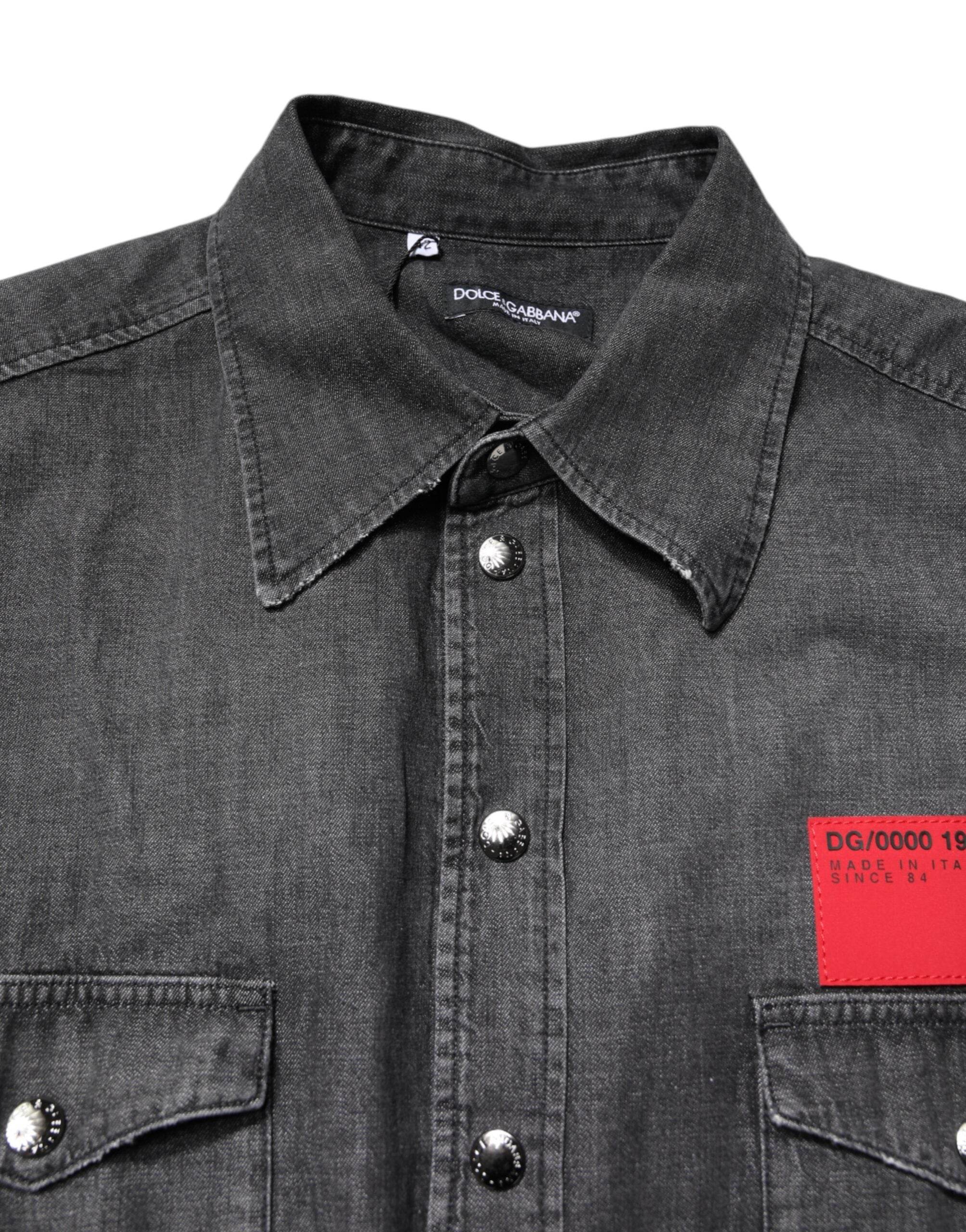 Dolce & Gabbana Gray Long Sleeves Button Down Denim Shirt - Hilstor