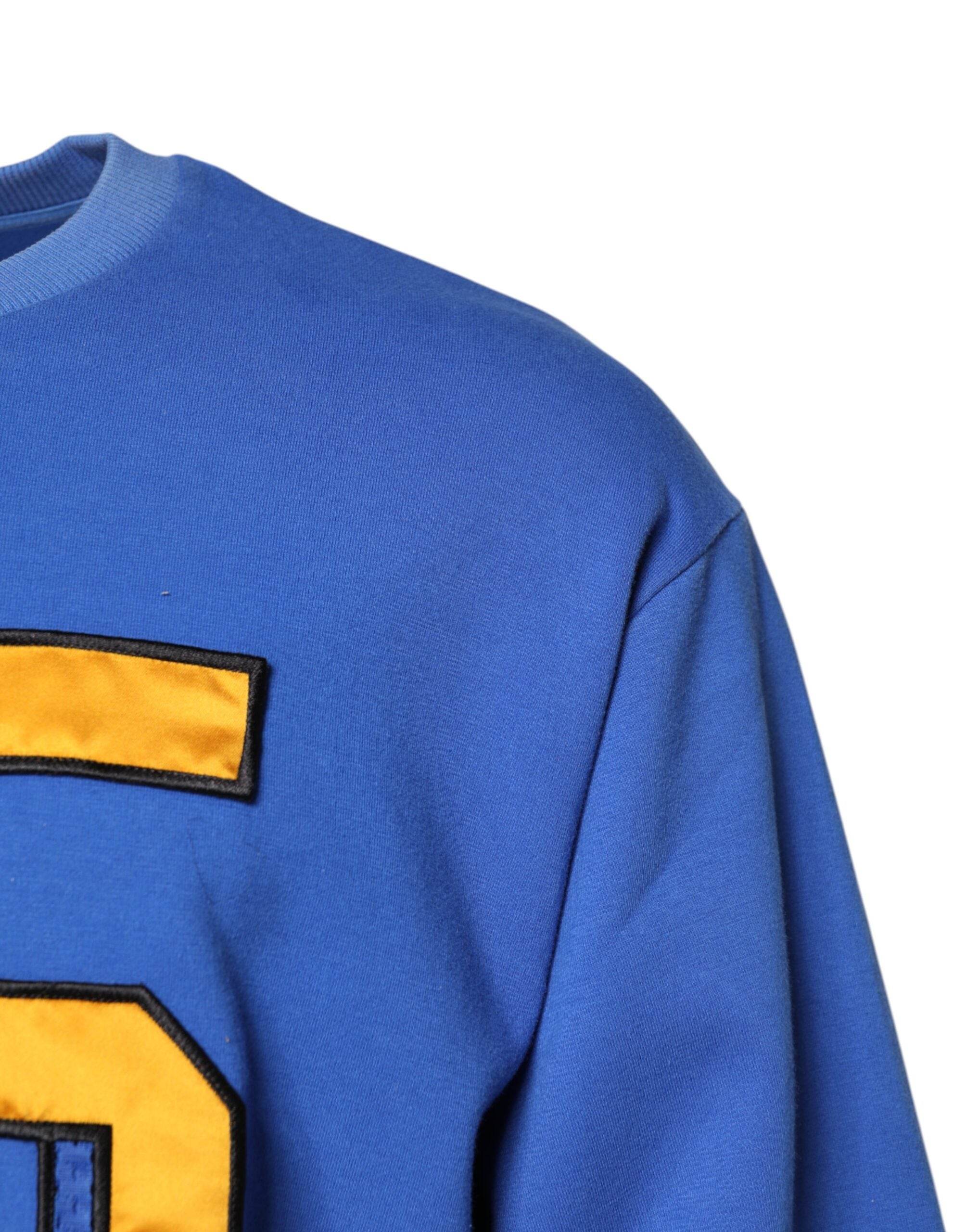 Dolce & Gabbana Blue Printed Cotton Cropped Crew Neck T-shirt - Hilstor